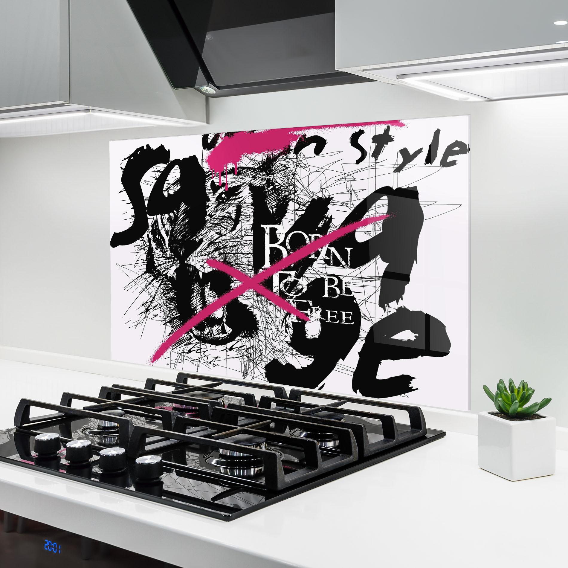 Konyhai üveg hátfal Born Free Graffiti mockup 6