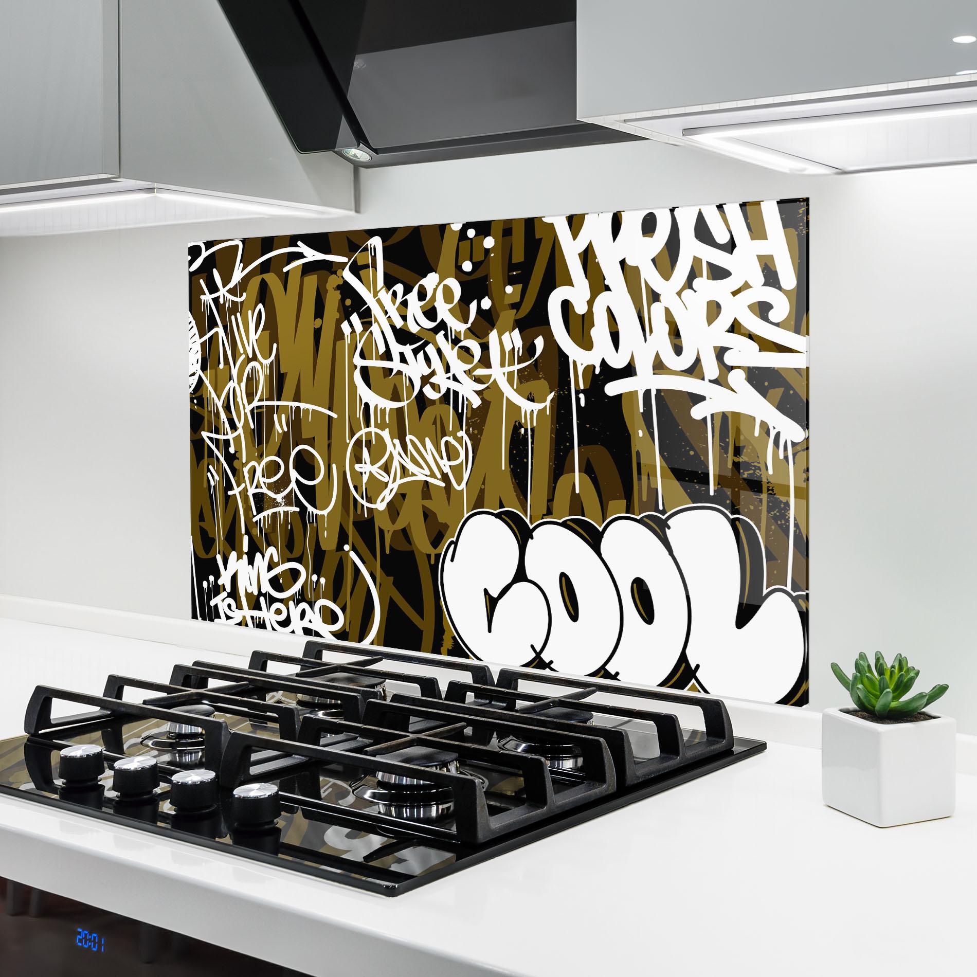 Konyhai üveg hátfal Cool Graffiti mockup 6