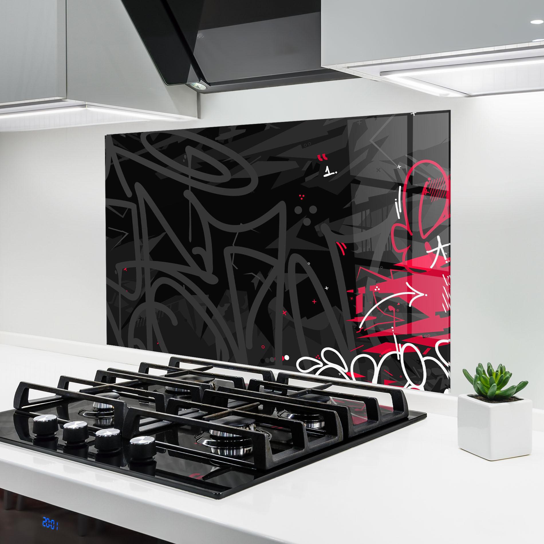 Konyhai üveg hátfal Grey Pink Graffiti mockup 6