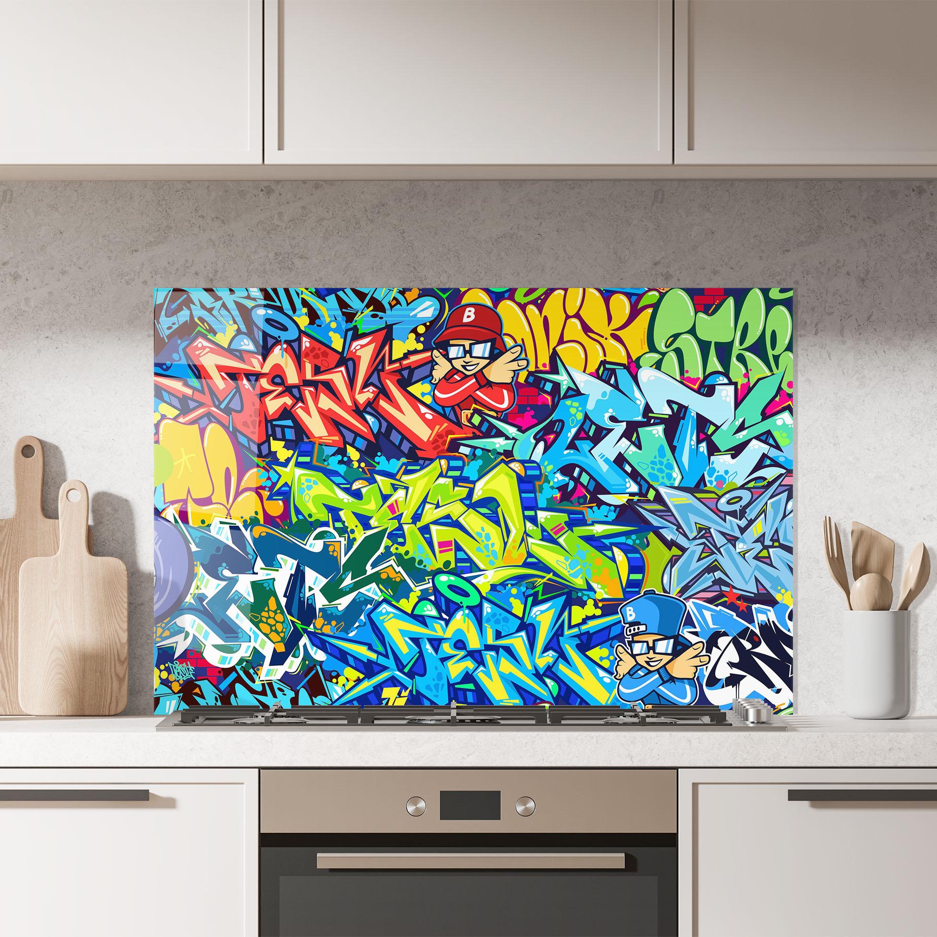 Konyhai üveg hátfal Colorful Graffiti mockup 7