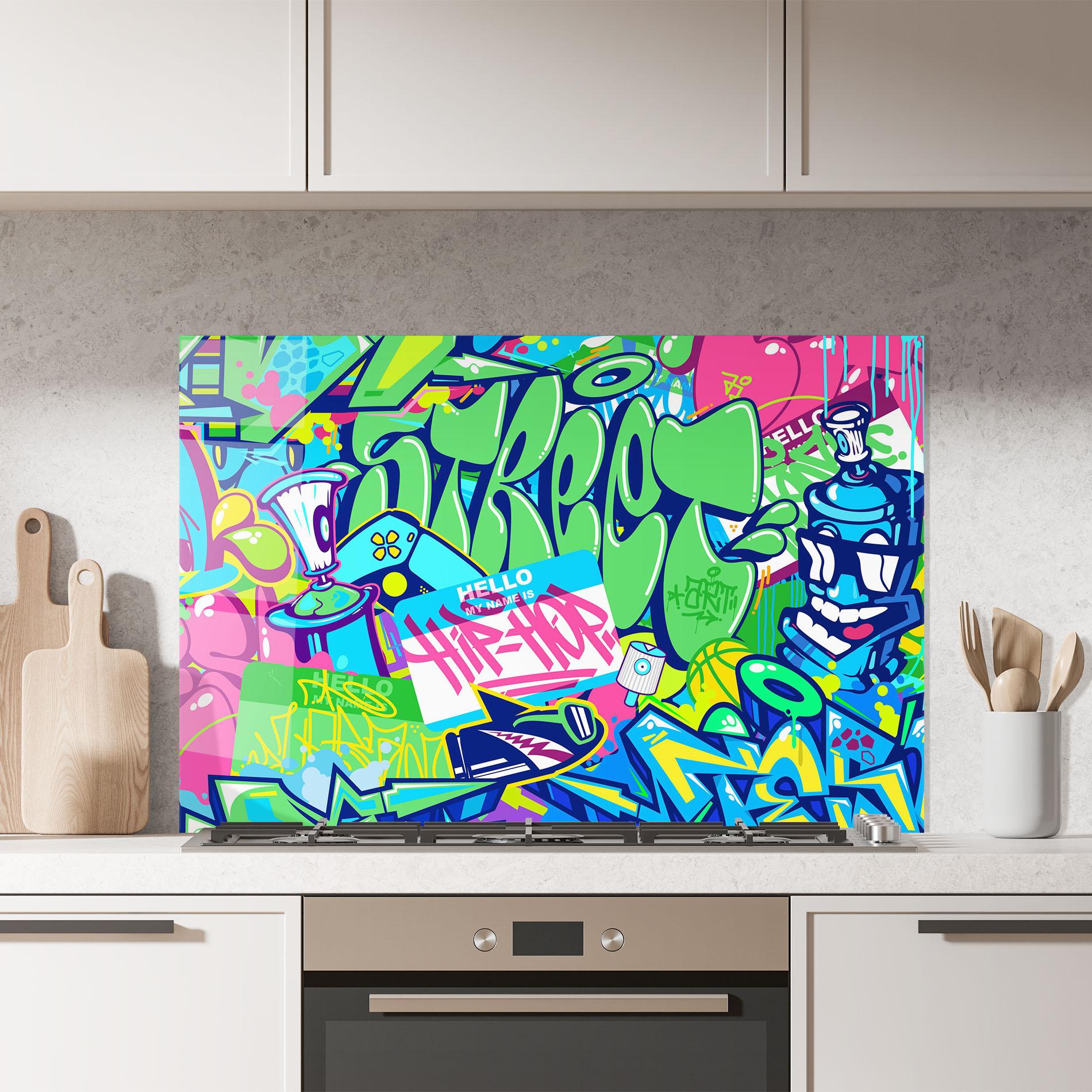 Konyhai üveg hátfal Colorful Hip Hop mockup 7