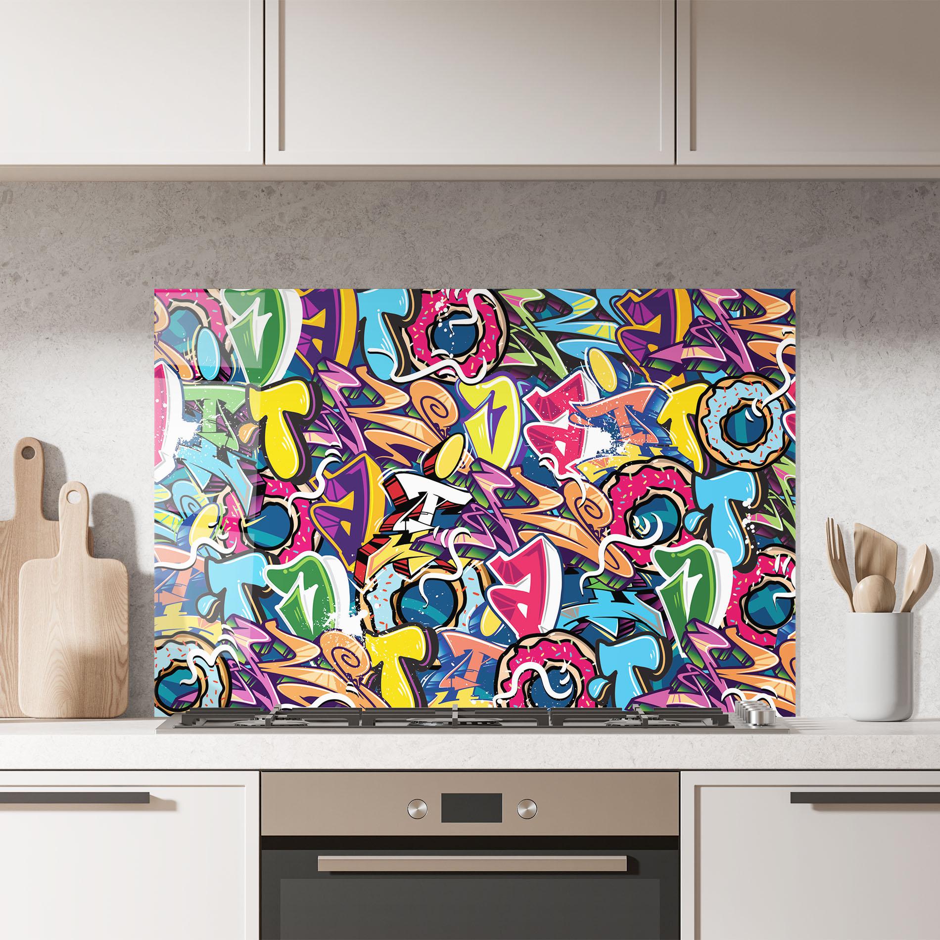 Konyhai üveg hátfal Graffiti Letters mockup 7