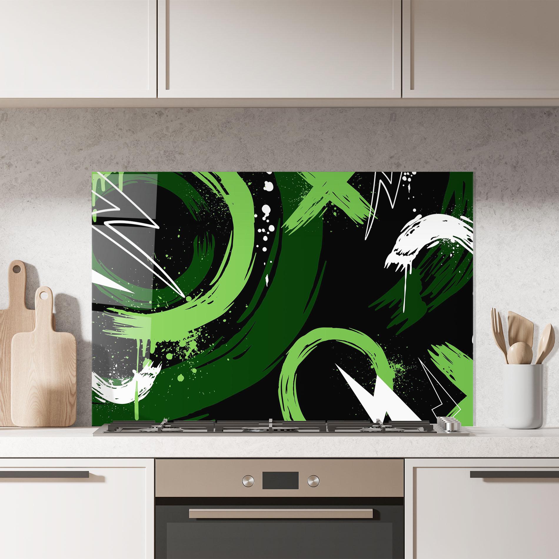 Konyhai üveg hátfal Green Shades Graffiti mockup 7