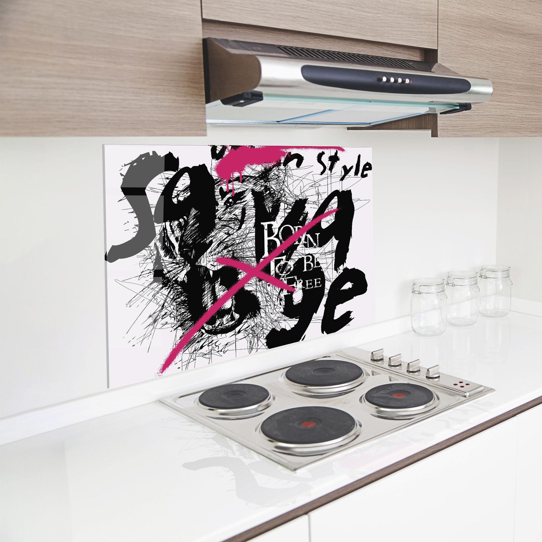 Konyhai üveg hátfal Born Free Graffiti mockup 8