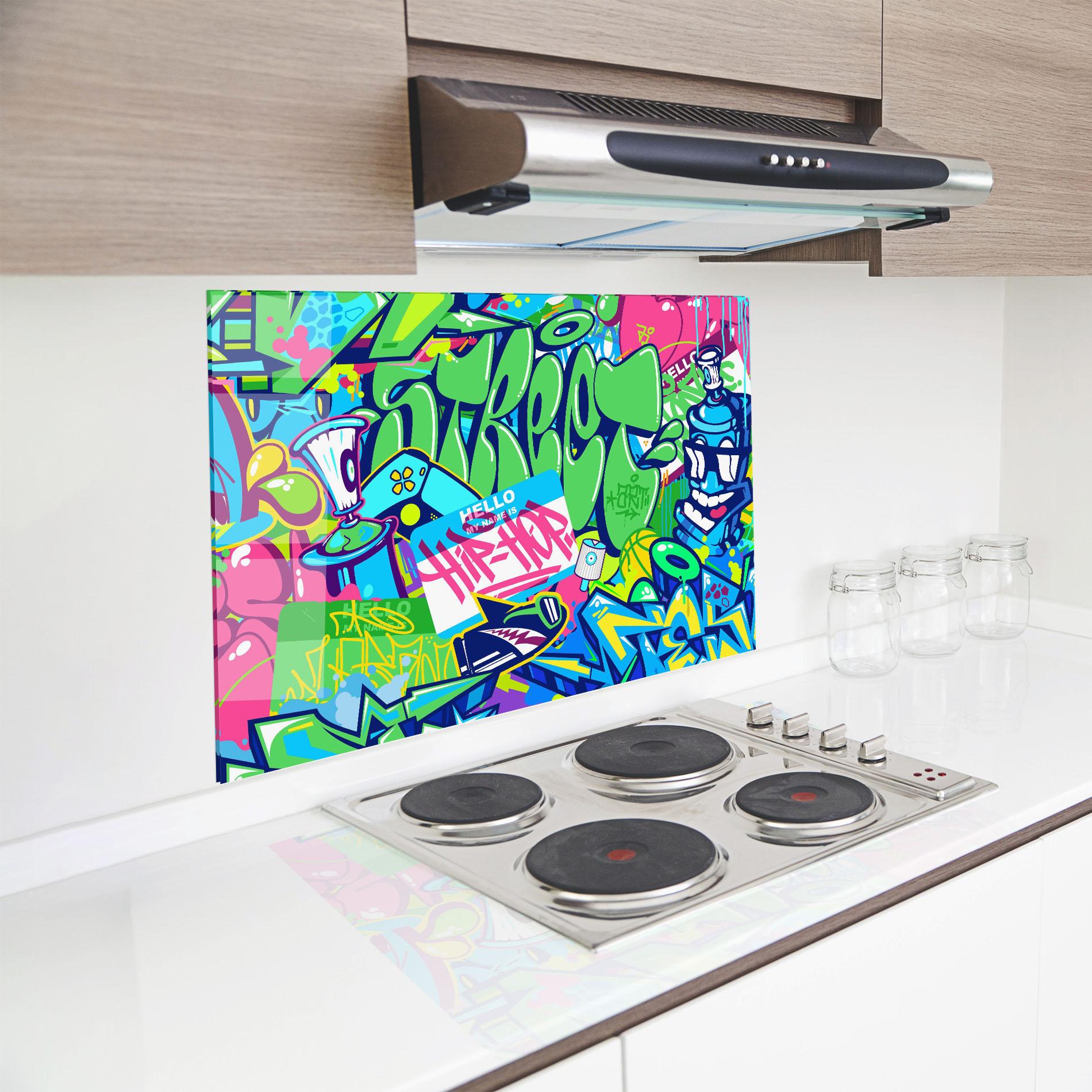 Konyhai üveg hátfal Colorful Hip Hop mockup 8