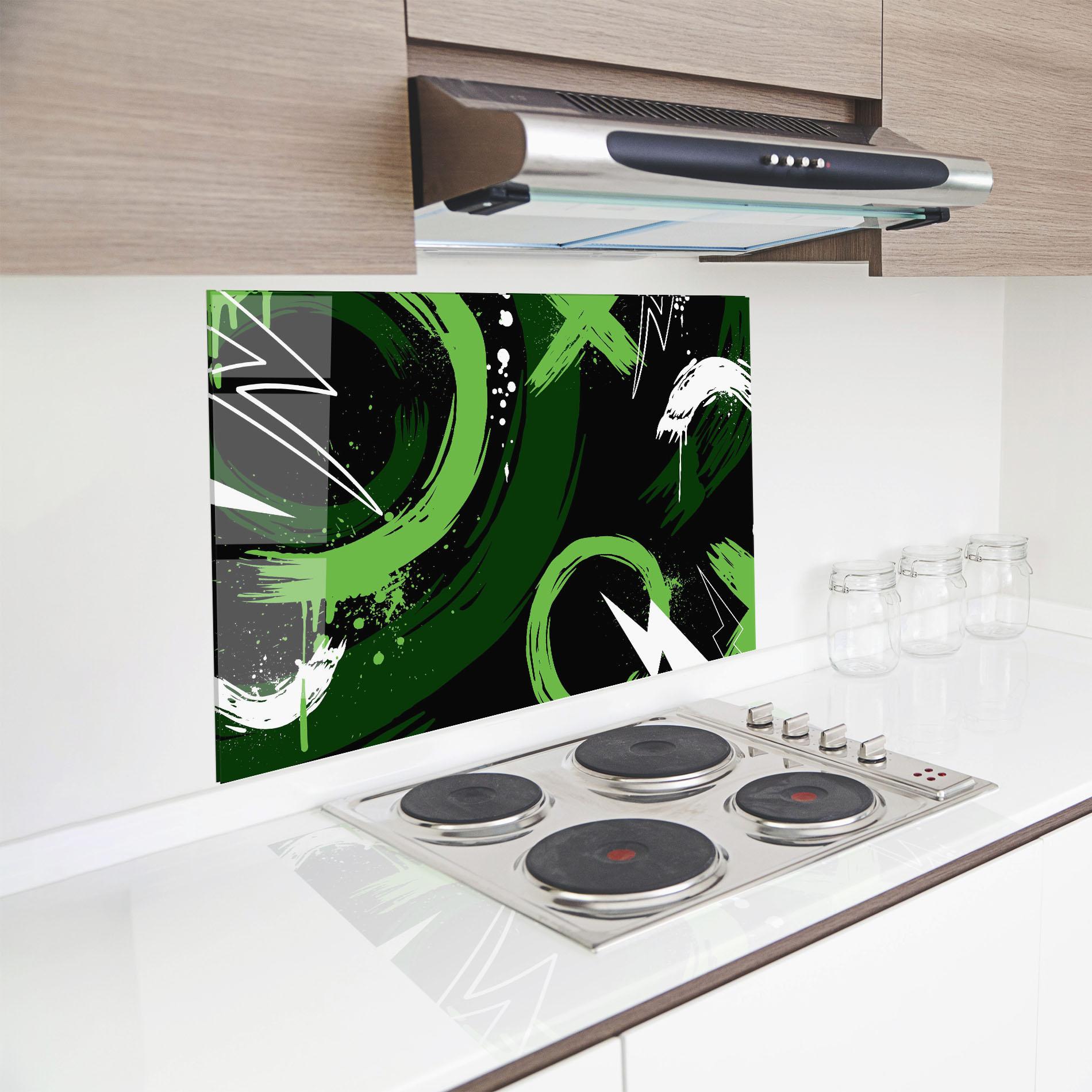 Konyhai üveg hátfal Green Shades Graffiti mockup 8