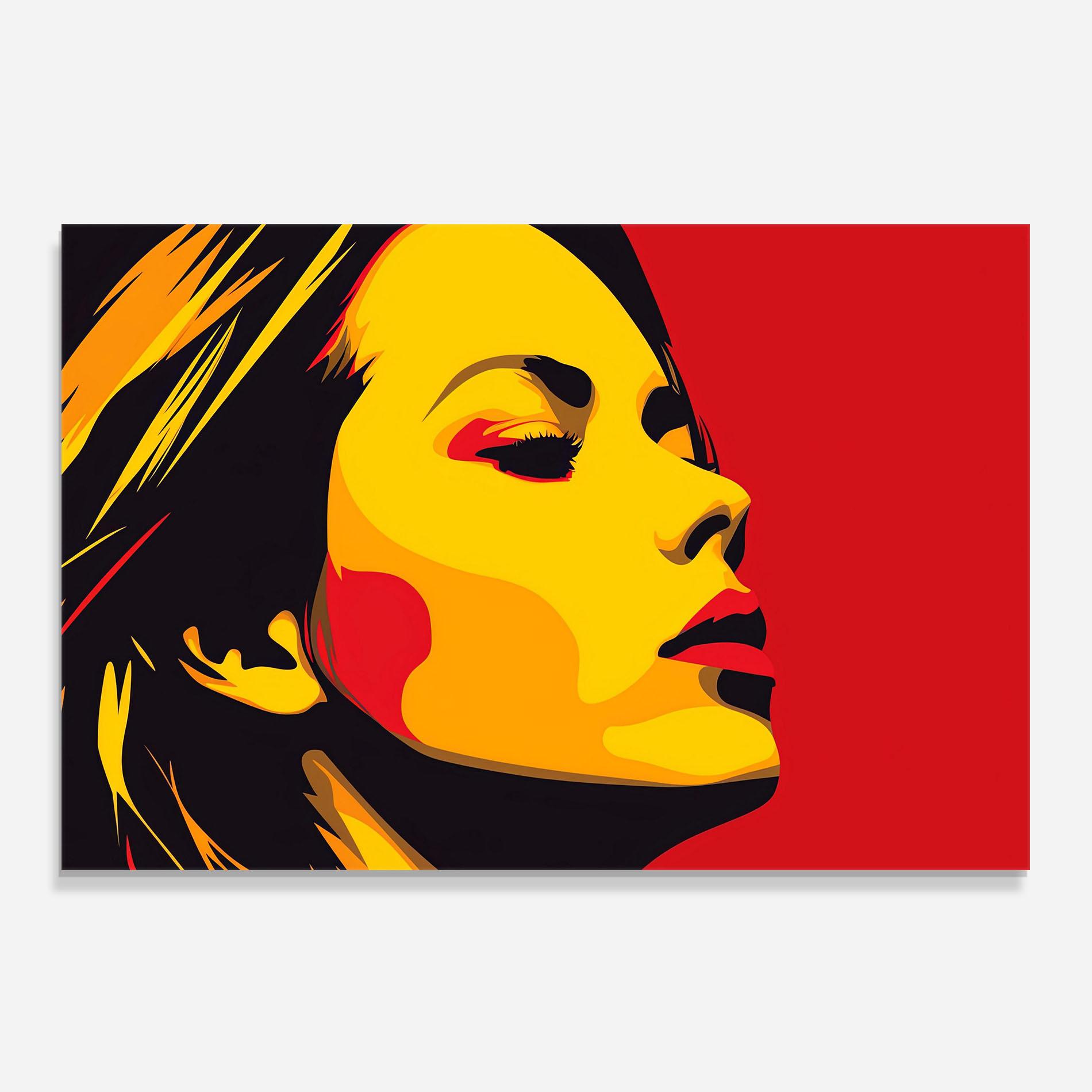 Konyhai üveg hátfal Pop Red Yellow Girl mockup 0