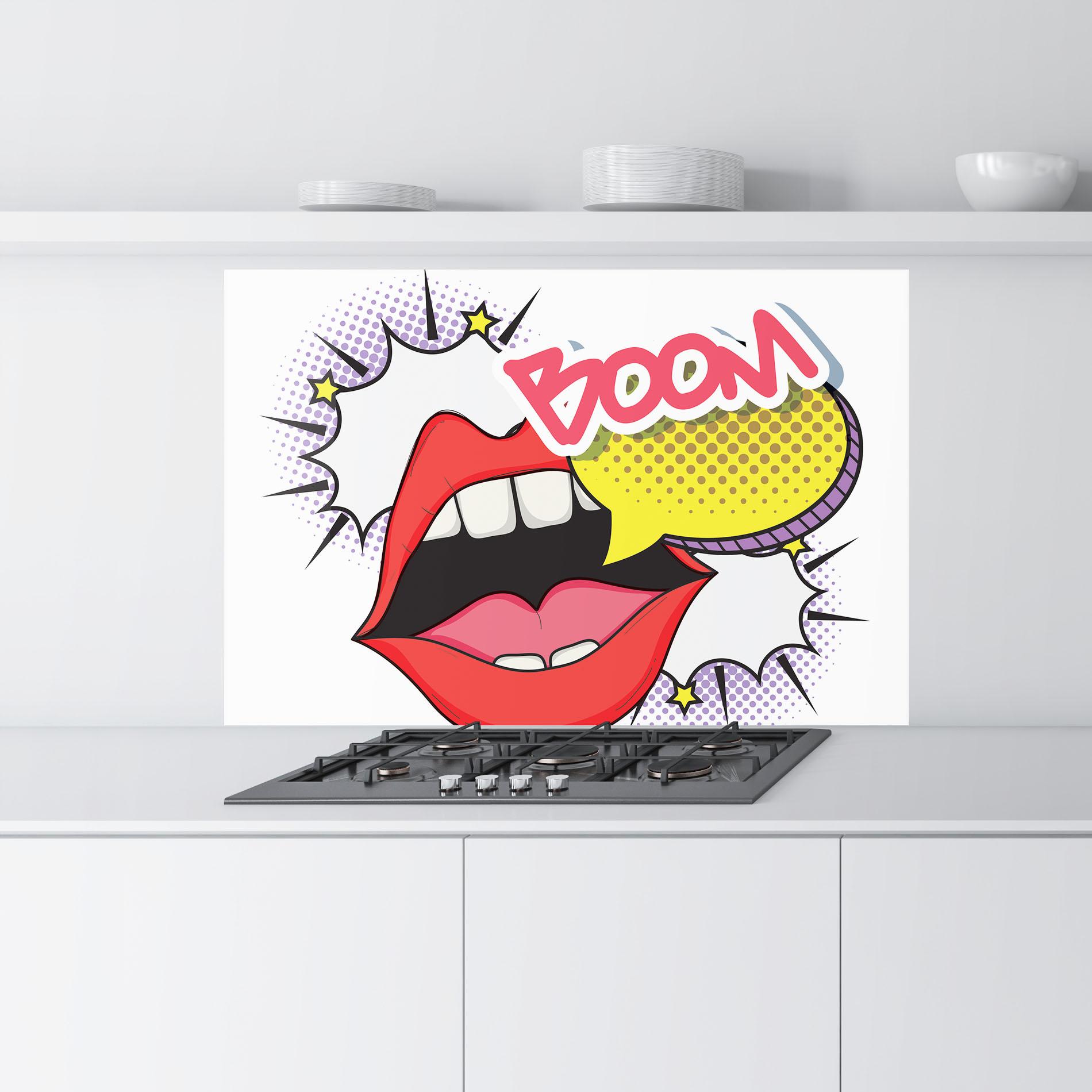 Konyhai üveg hátfal Boom Pop Art mockup 9