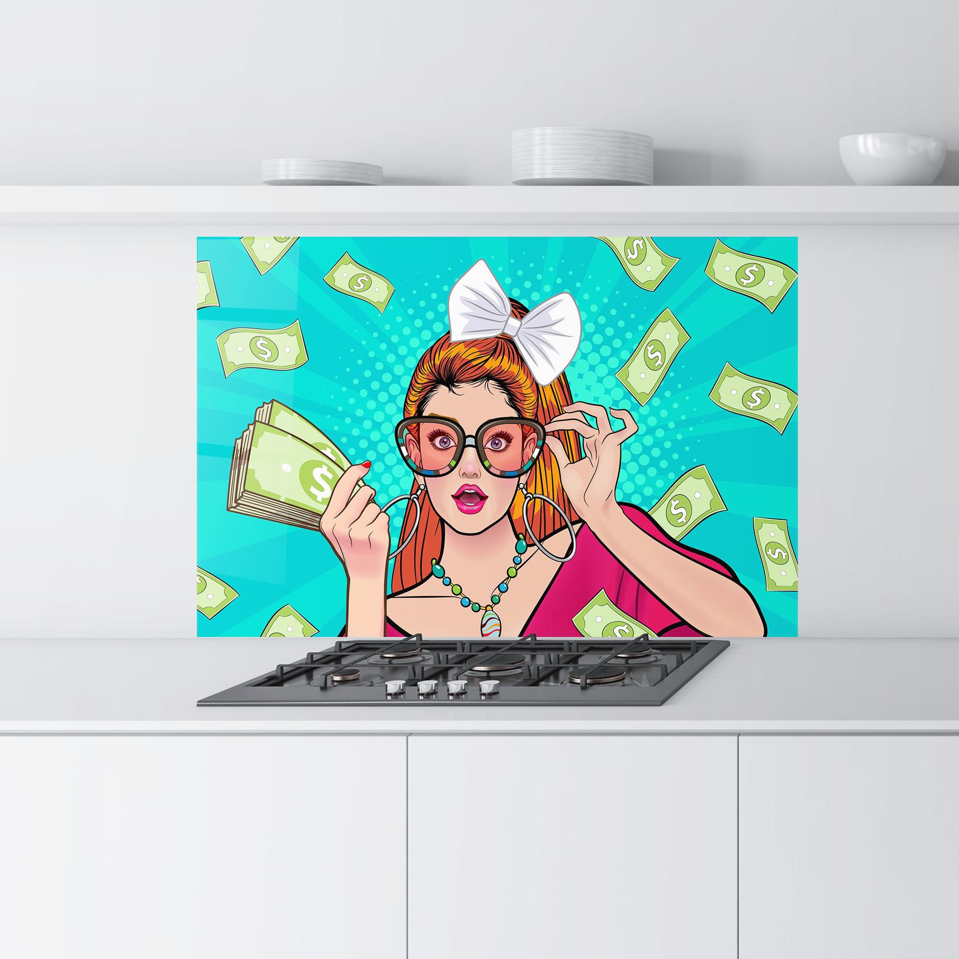 Konyhai üveg hátfal Money Pop Art mockup 9