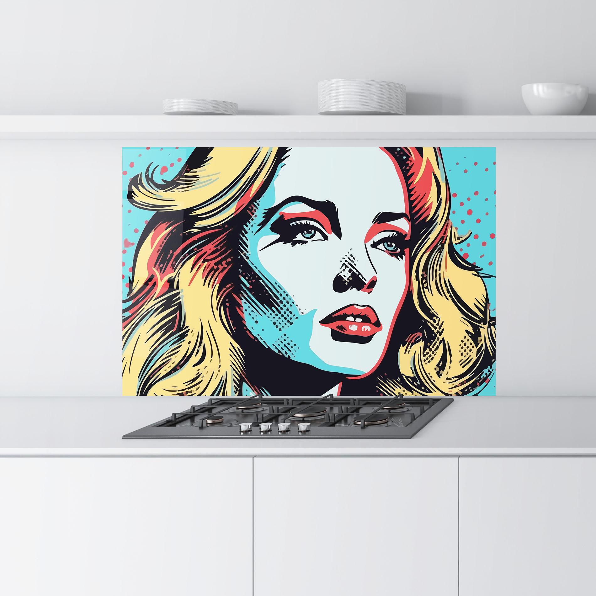 Konyhai üveg hátfal Pop Art Lady mockup 9