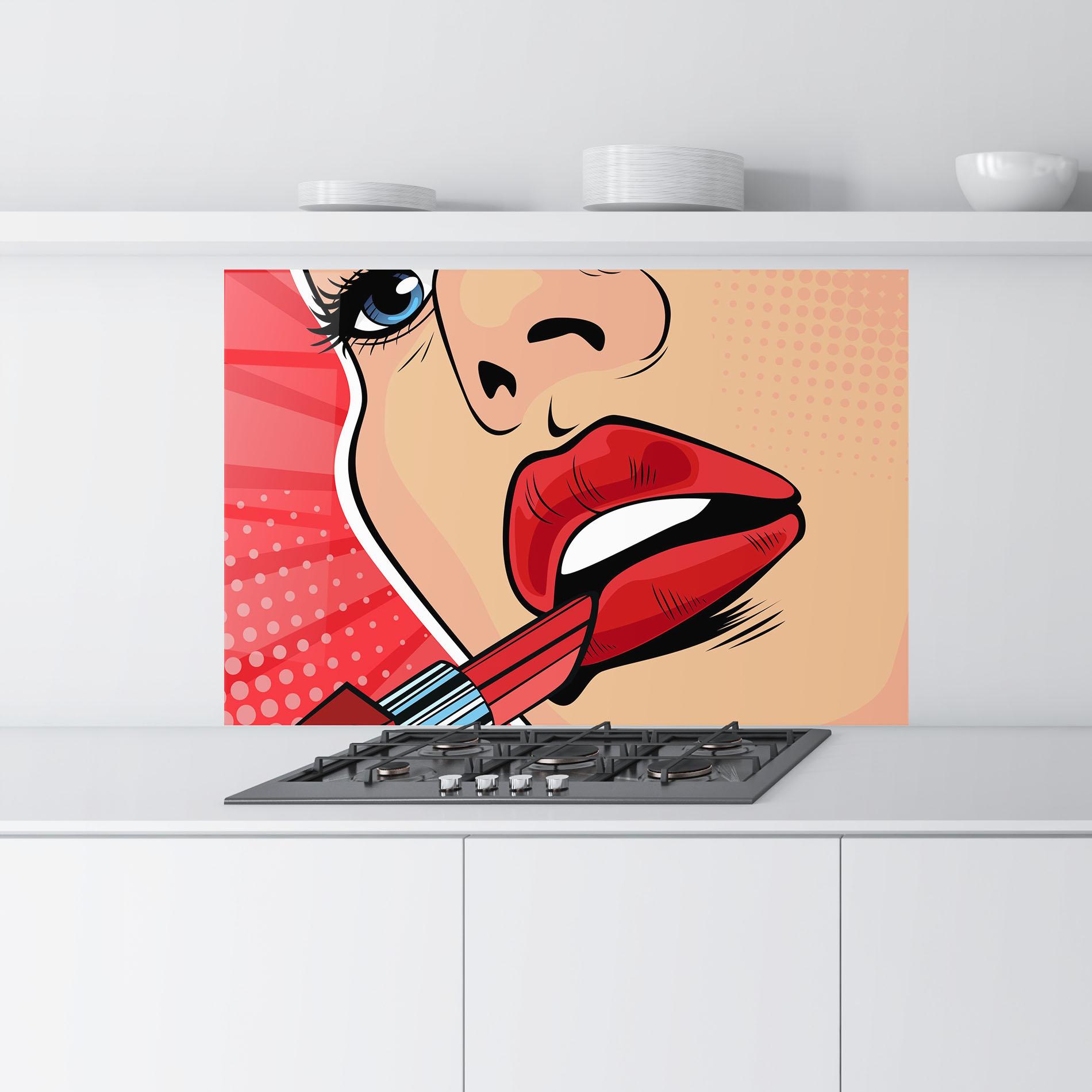 Konyhai üveg hátfal Pop Art Lipstick mockup 9