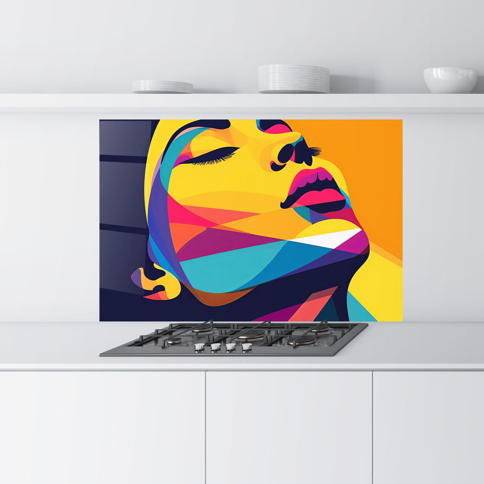 Konyhai üveg hátfal Yellow Pop Face mockup 9