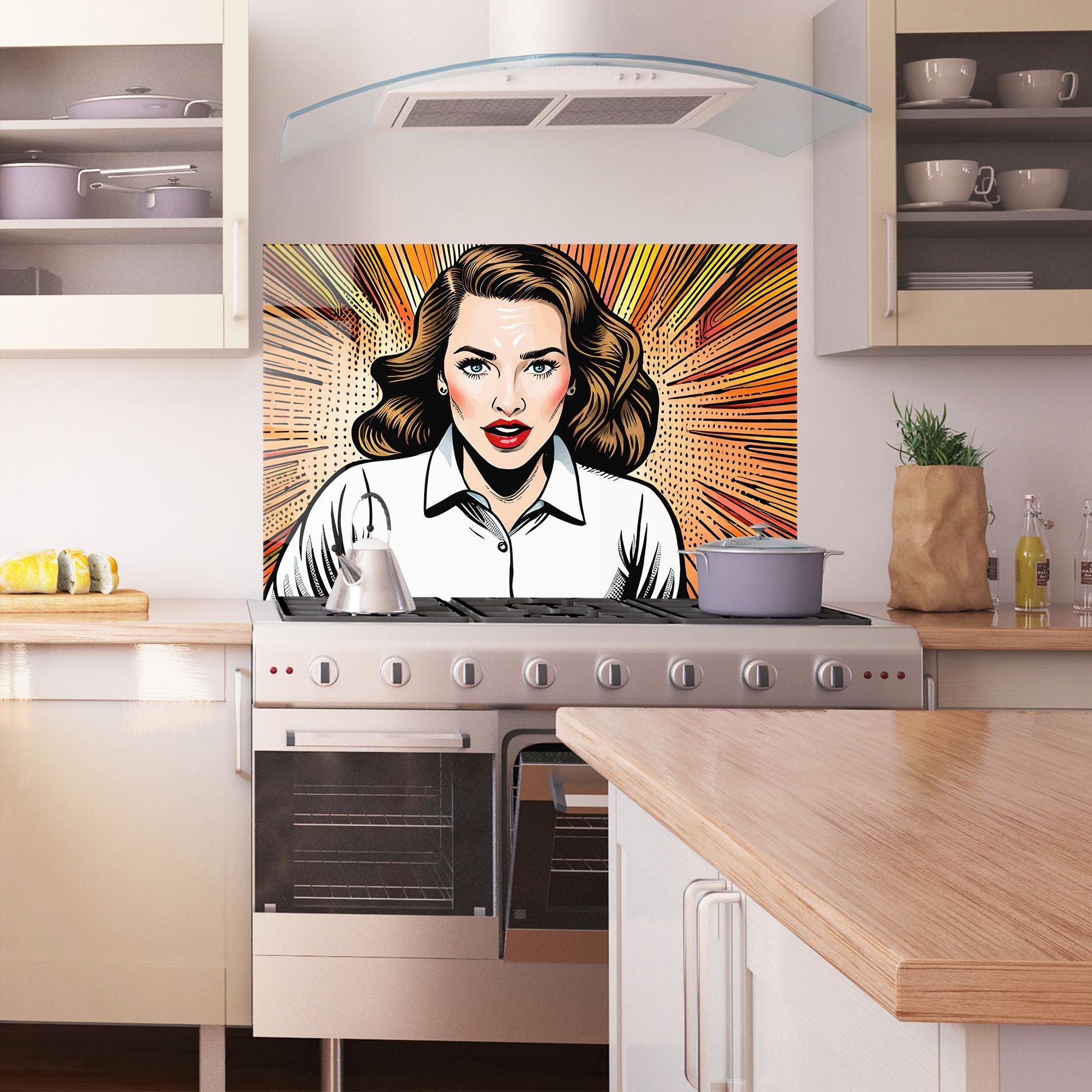 Konyhai üveg hátfal Blue Eye Pop Art mockup 1