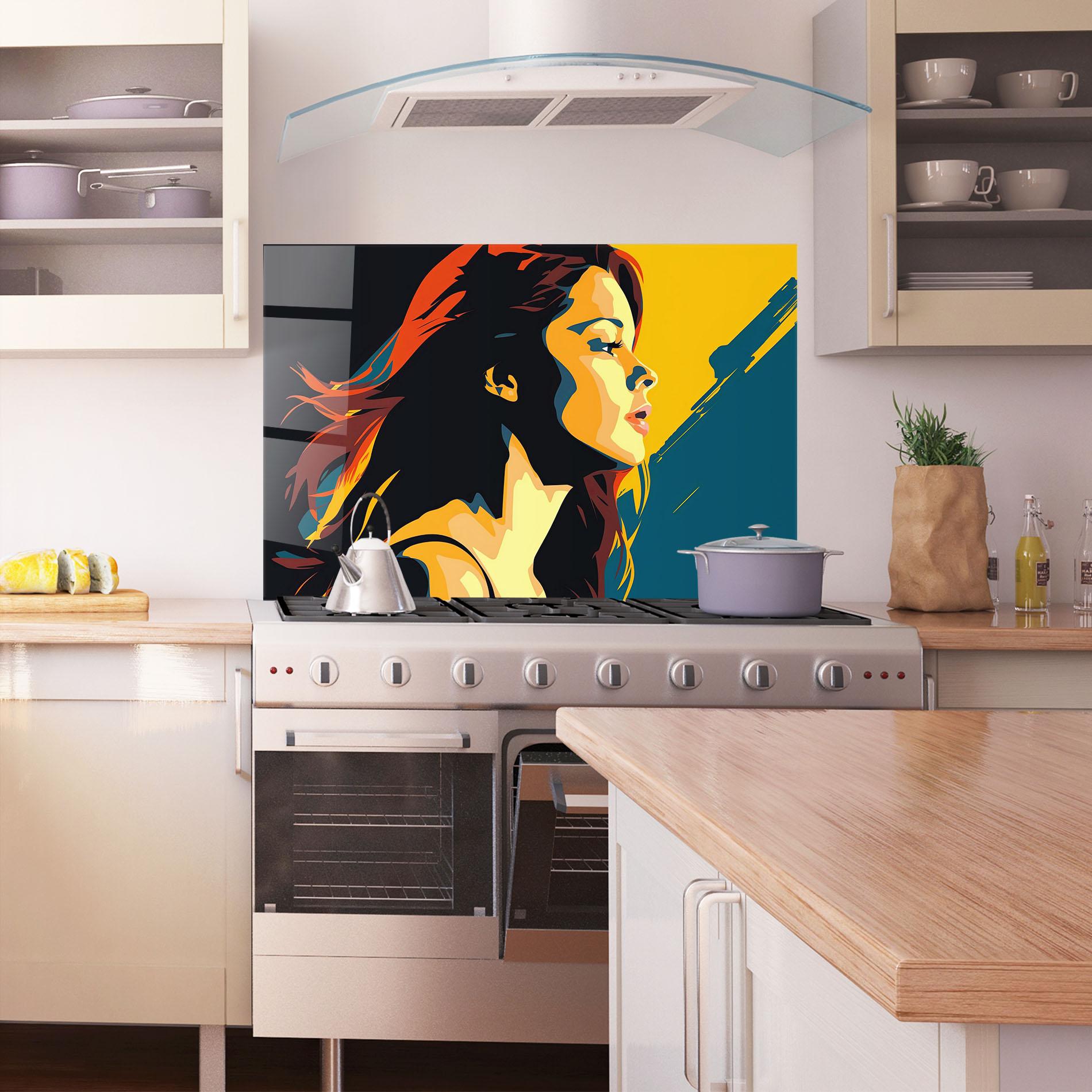 Konyhai üveg hátfal Blue Yellow Pop Art mockup 1