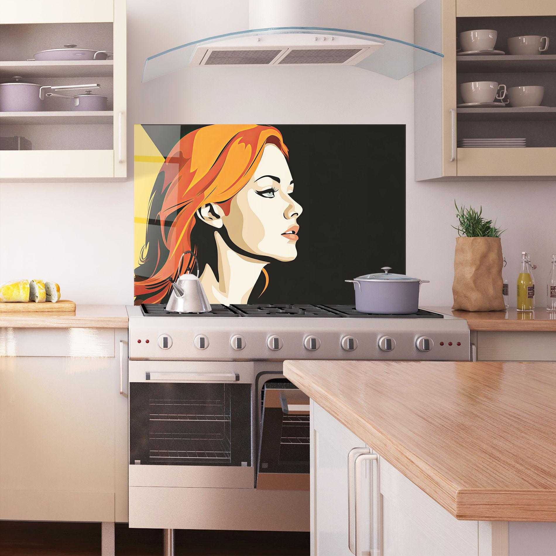 Konyhai üveg hátfal Orange Pop Hair mockup 1