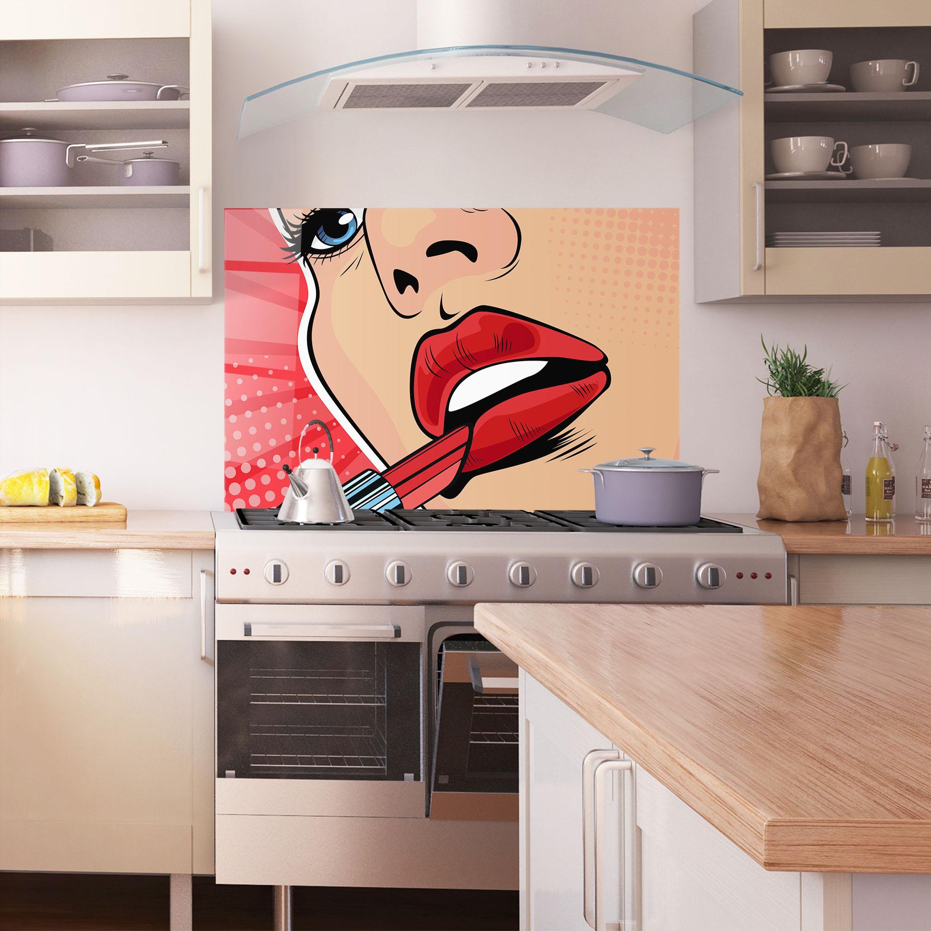 Konyhai üveg hátfal Pop Art Lipstick mockup 1