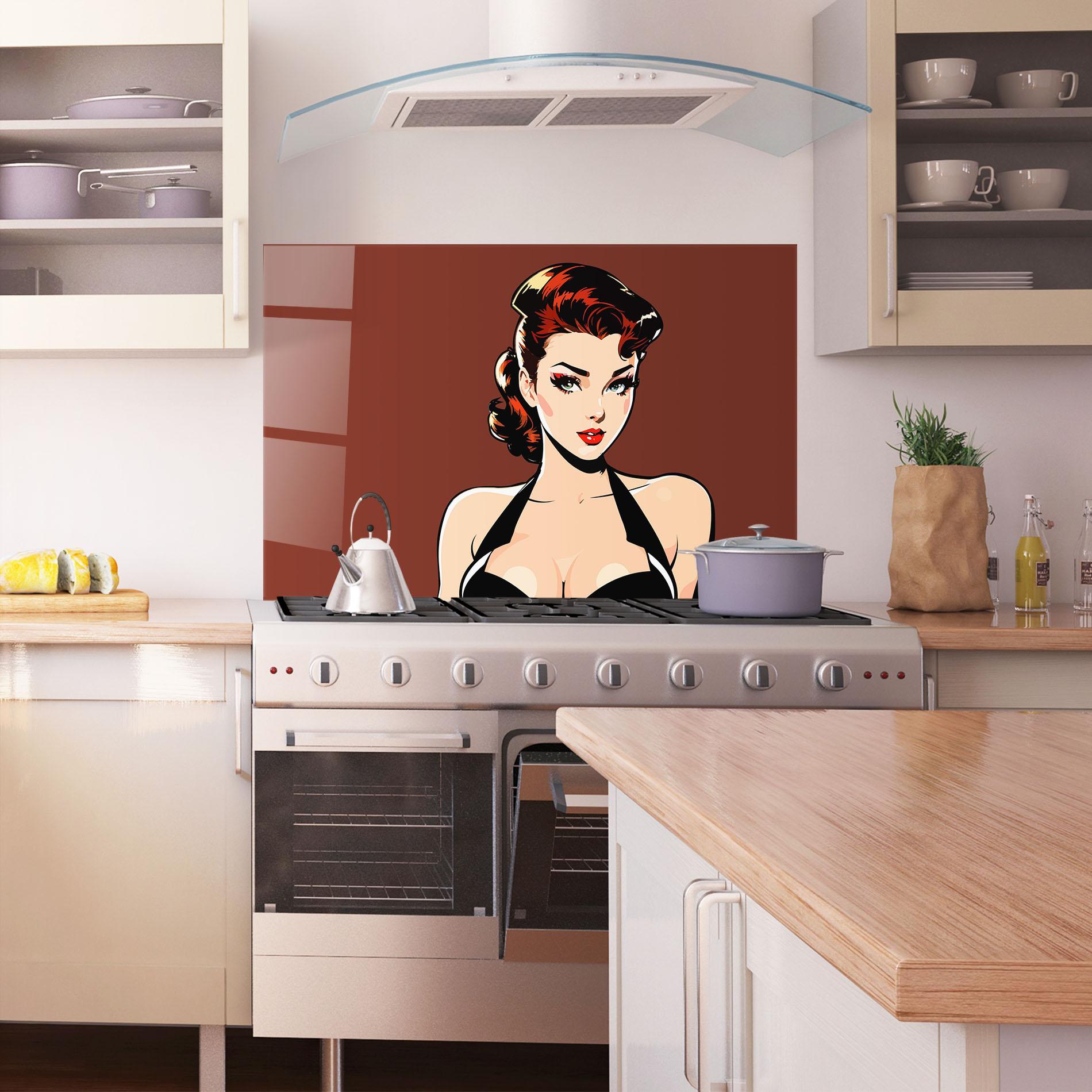 Konyhai üveg hátfal Pop Beautiful Woman mockup 1