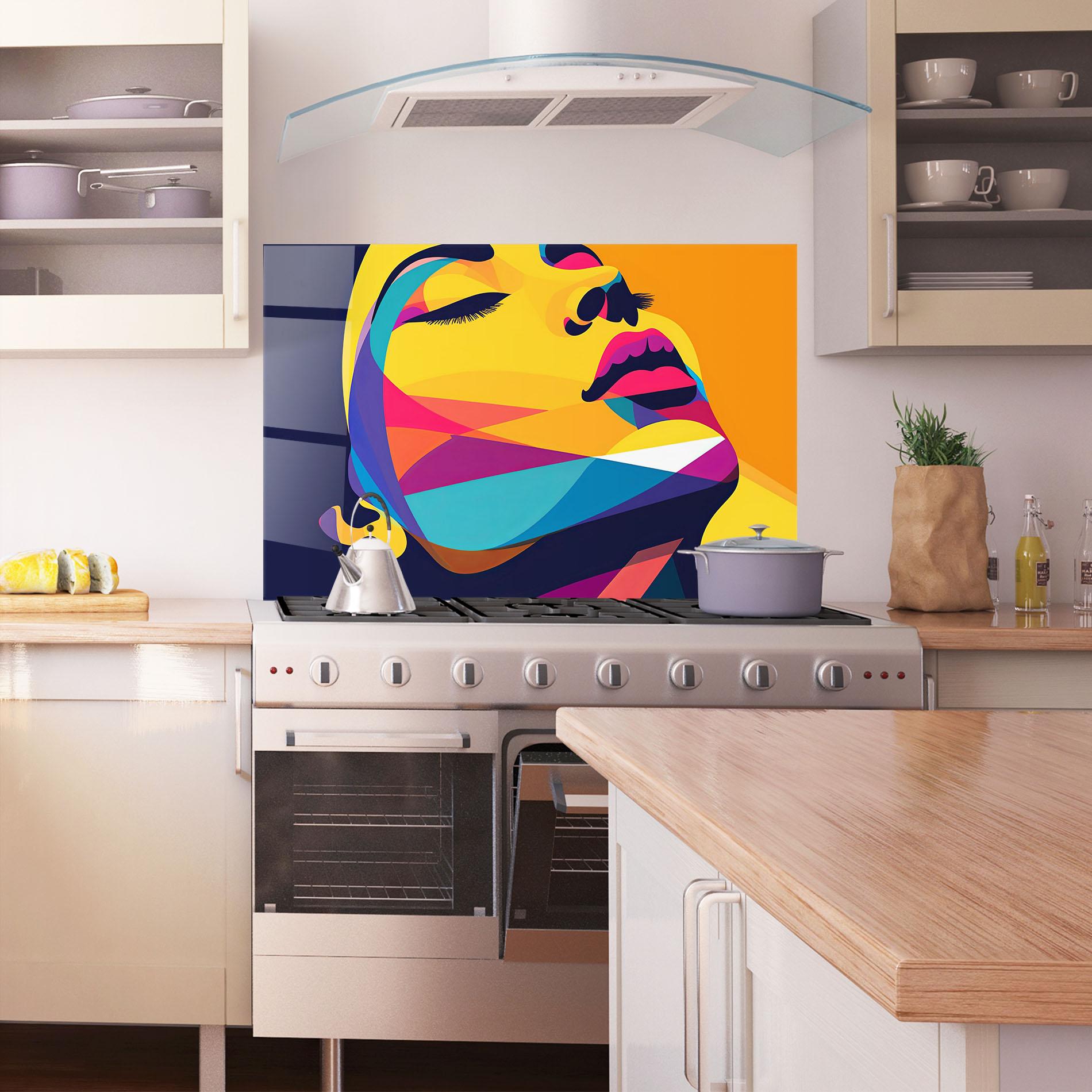 Konyhai üveg hátfal Yellow Pop Face mockup 1