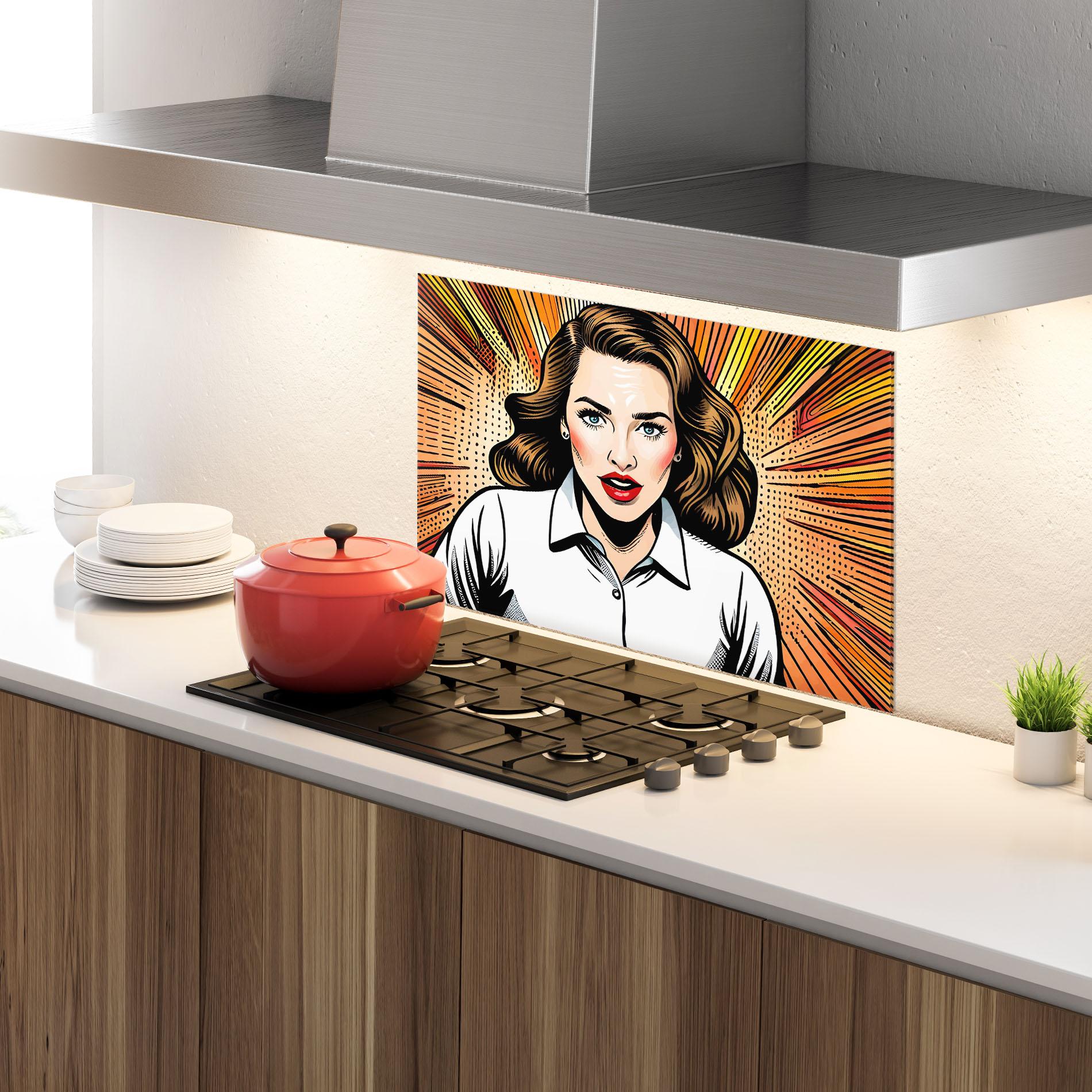 Konyhai üveg hátfal Blue Eye Pop Art mockup 4