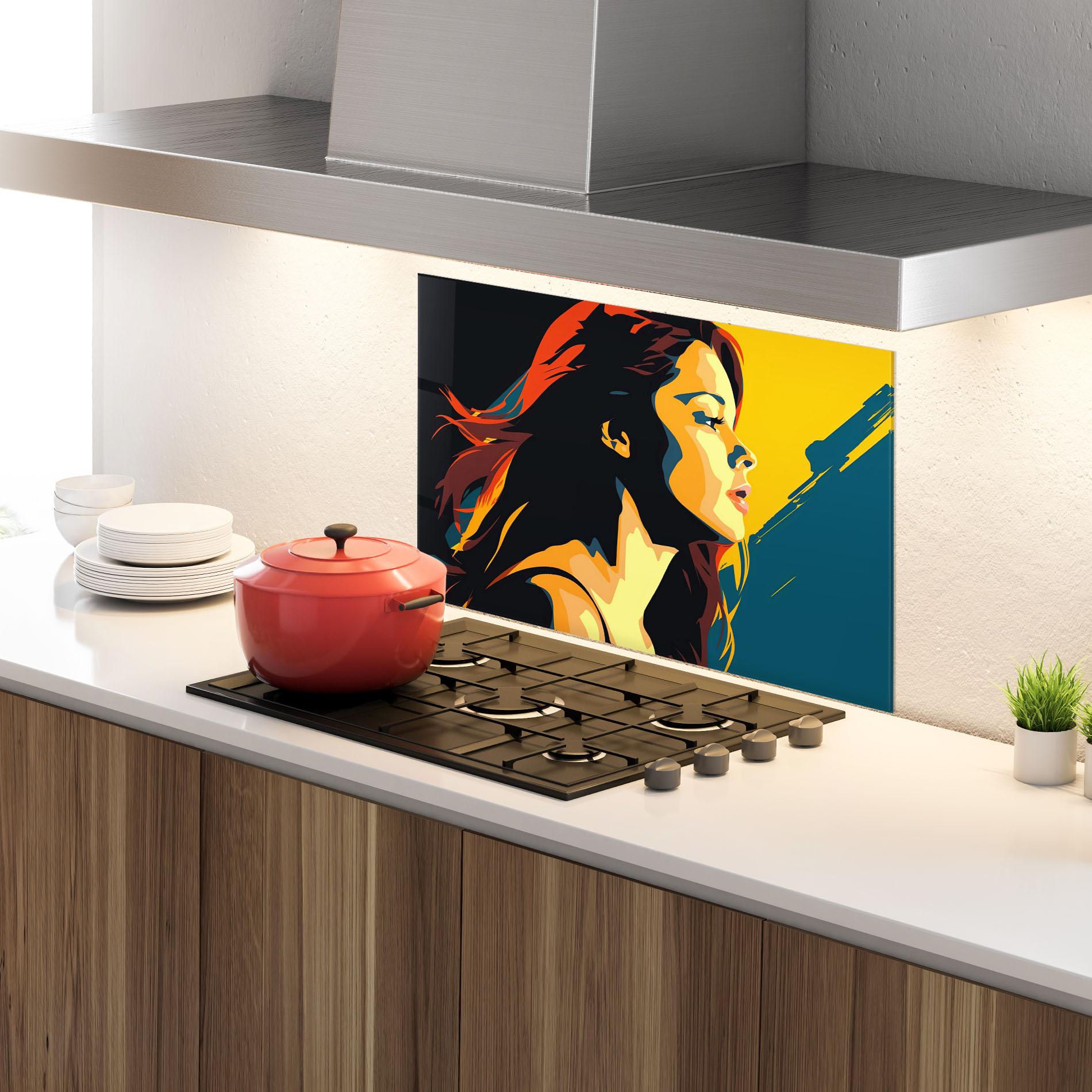 Konyhai üveg hátfal Blue Yellow Pop Art mockup 4