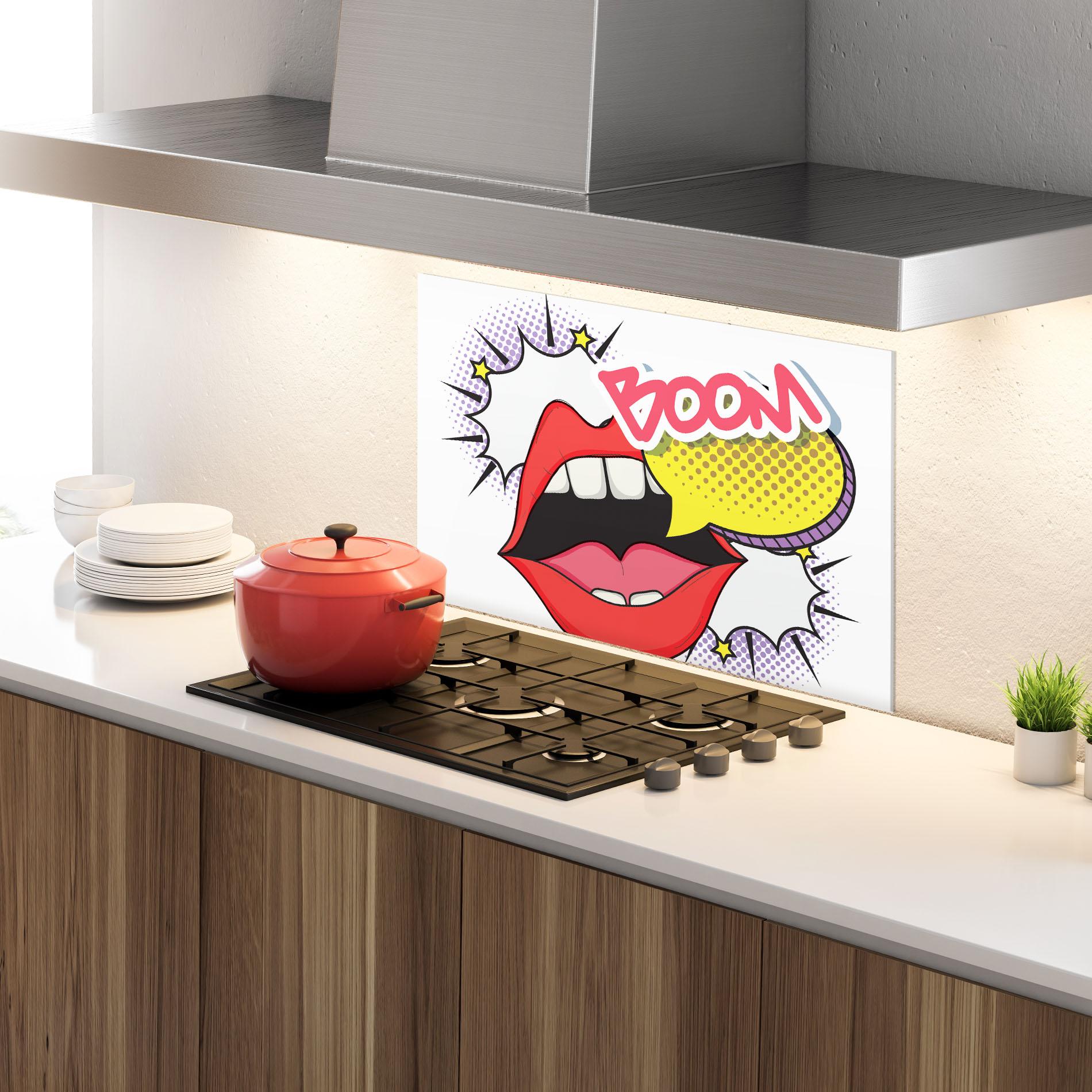 Konyhai üveg hátfal Boom Pop Art mockup 4