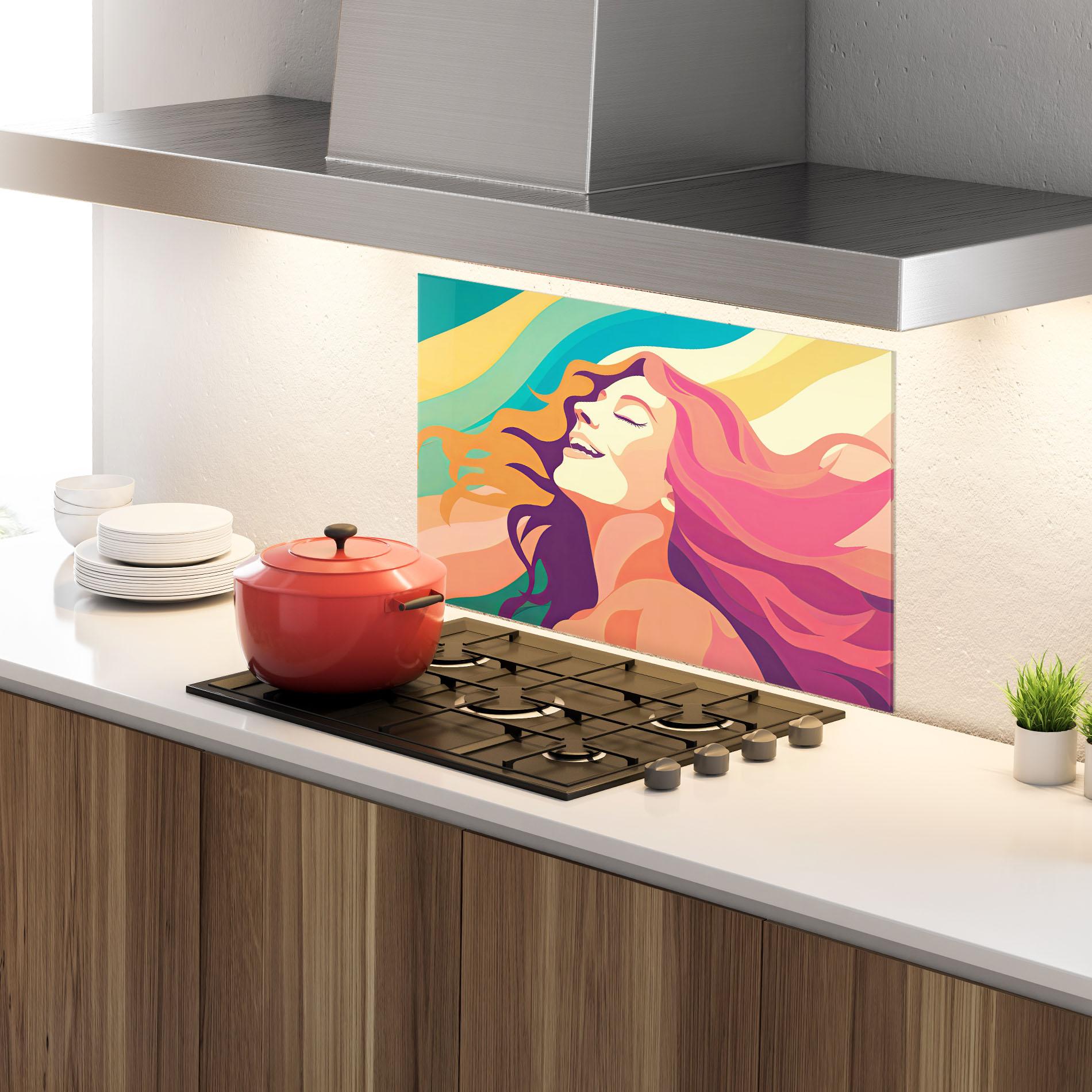 Konyhai üveg hátfal Pink Pop Hair mockup 4