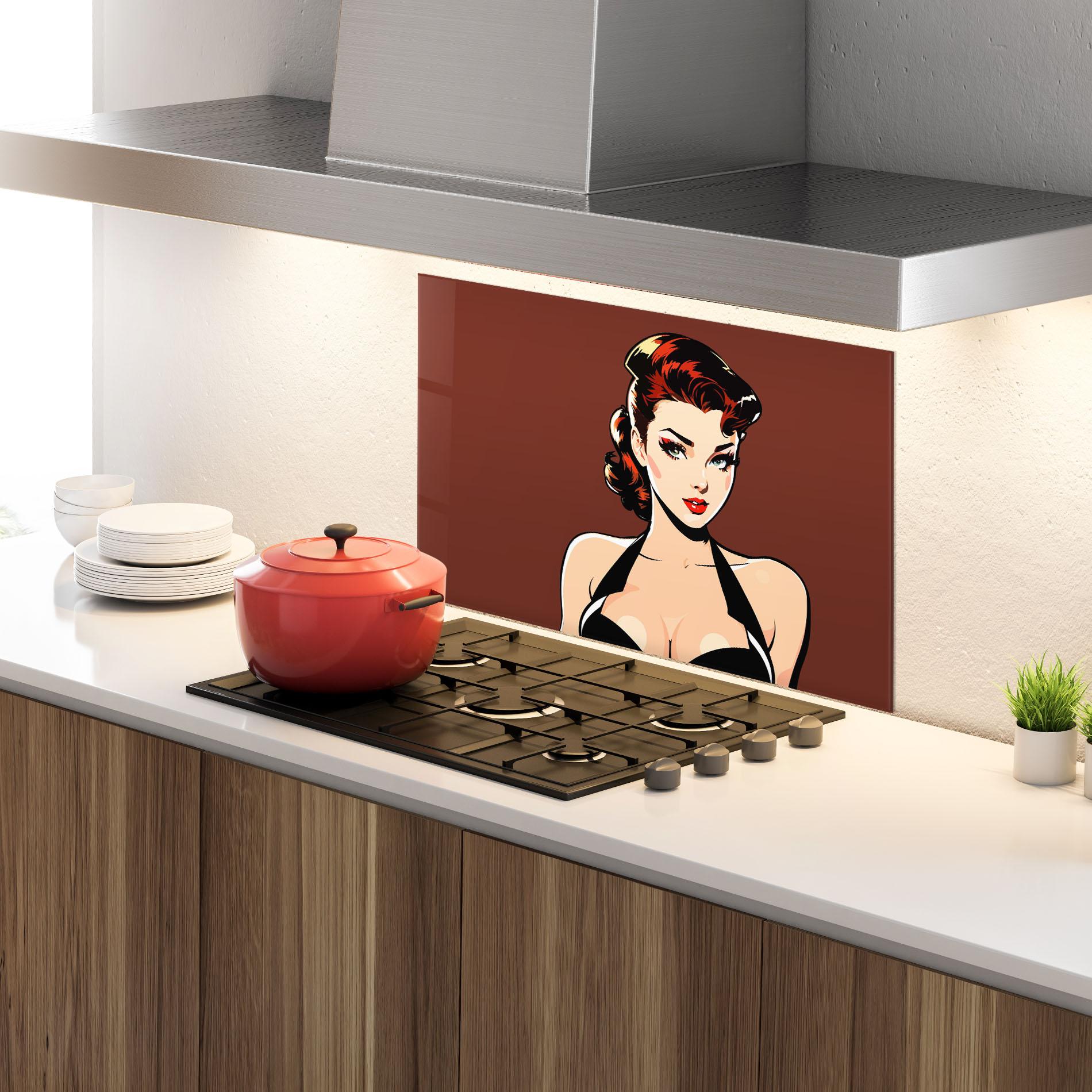 Konyhai üveg hátfal Pop Beautiful Woman mockup 4