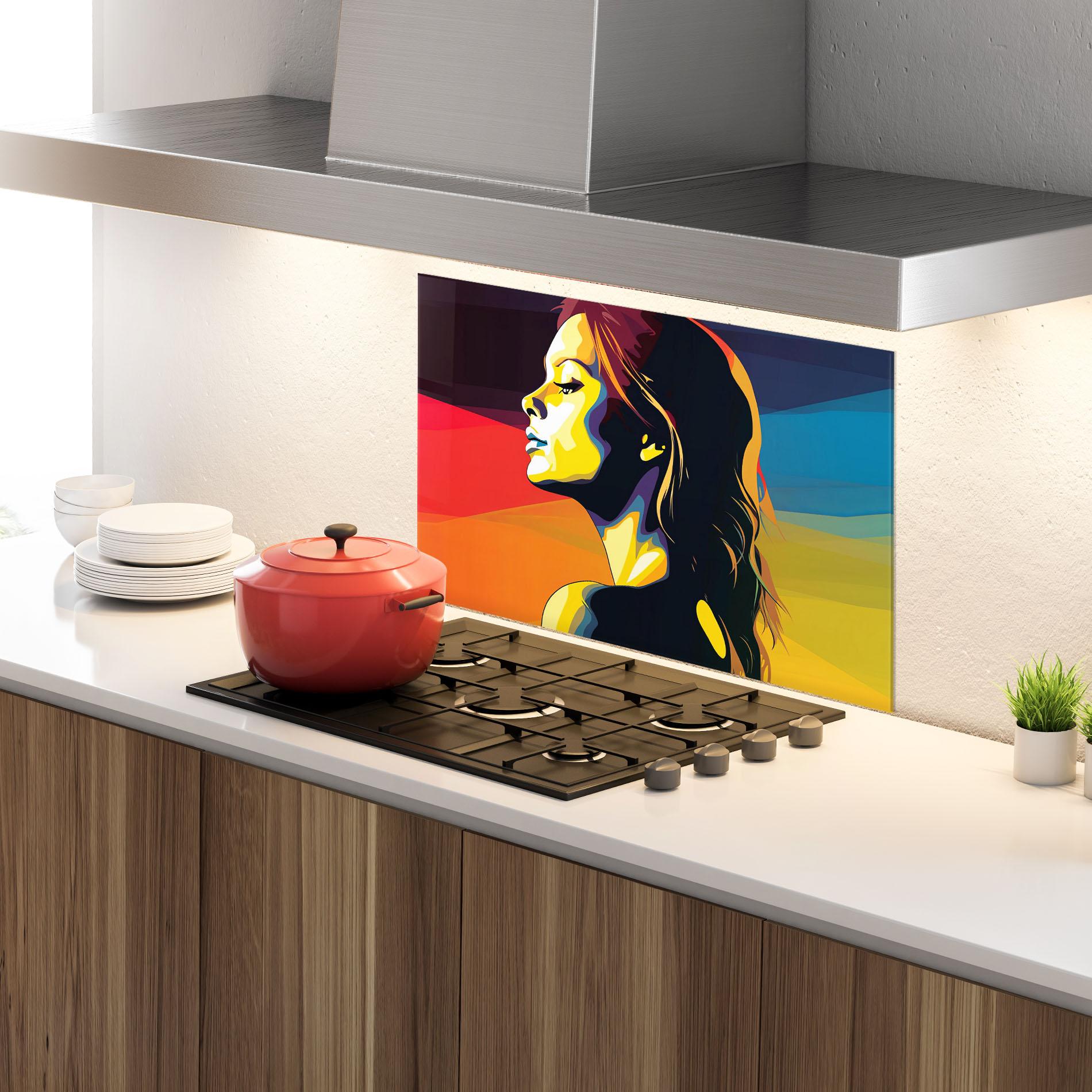 Konyhai üveg hátfal Yellow Light Pop Art mockup 4