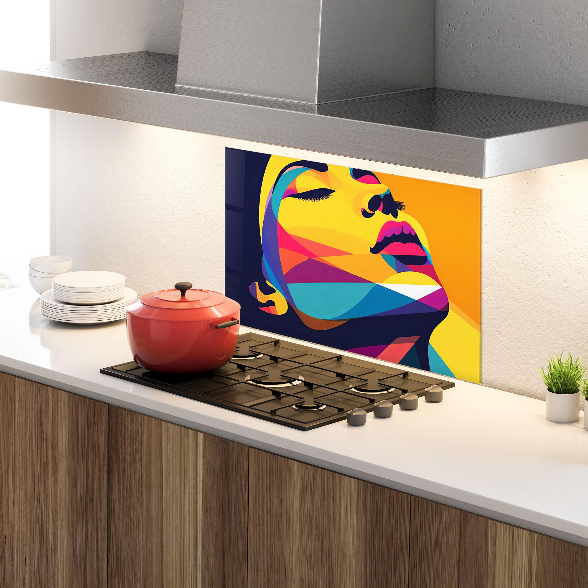 Konyhai üveg hátfal Yellow Pop Face mockup 4