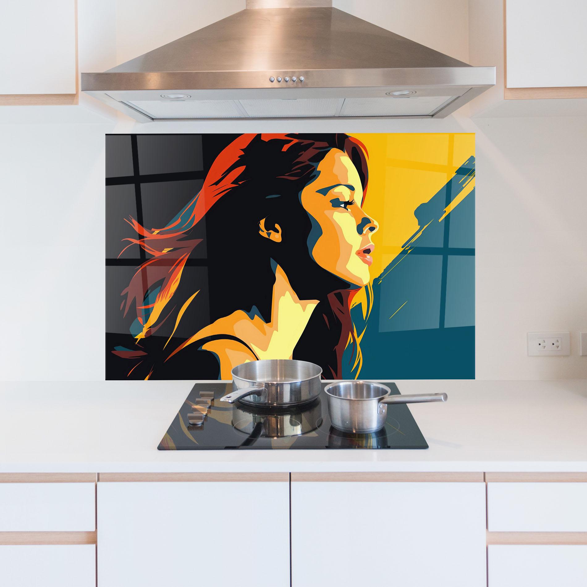 Konyhai üveg hátfal Blue Yellow Pop Art mockup 5