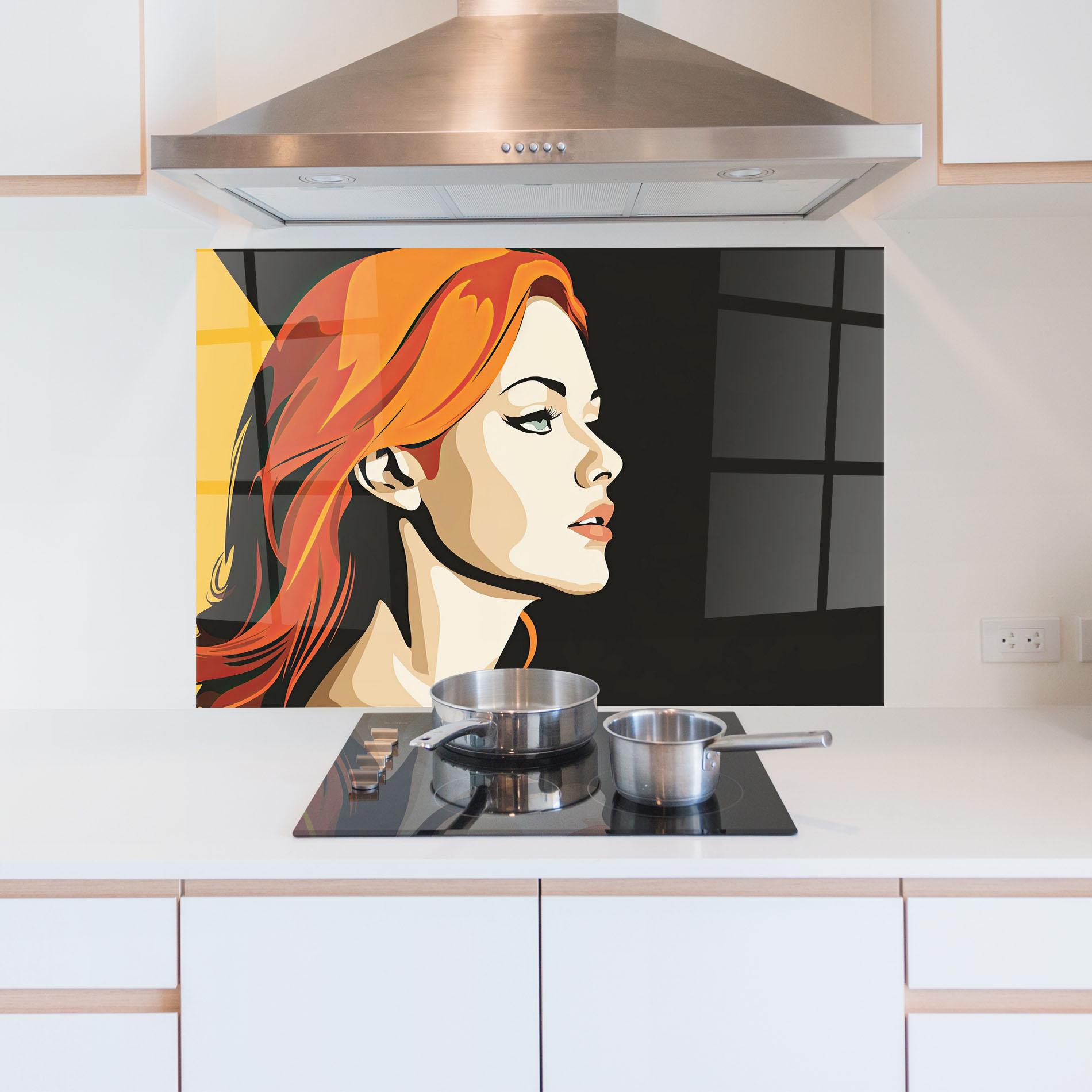 Konyhai üveg hátfal Orange Pop Hair mockup 5