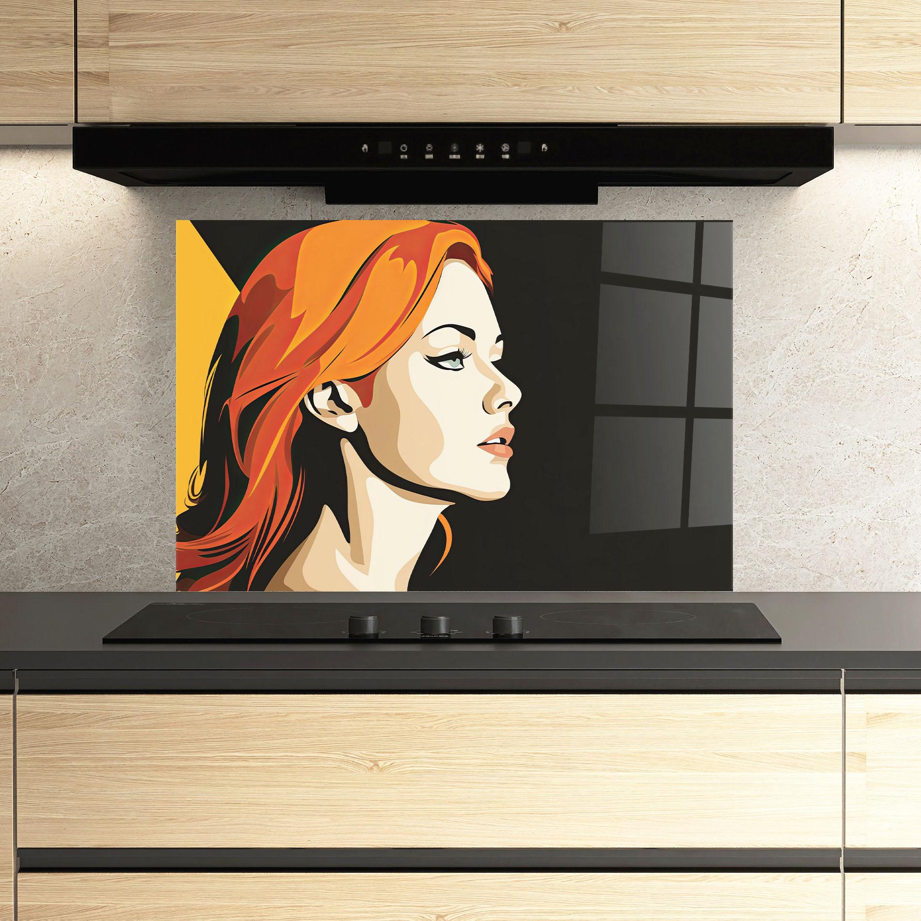Konyhai üveg hátfal Orange Pop Hair mockup 3
