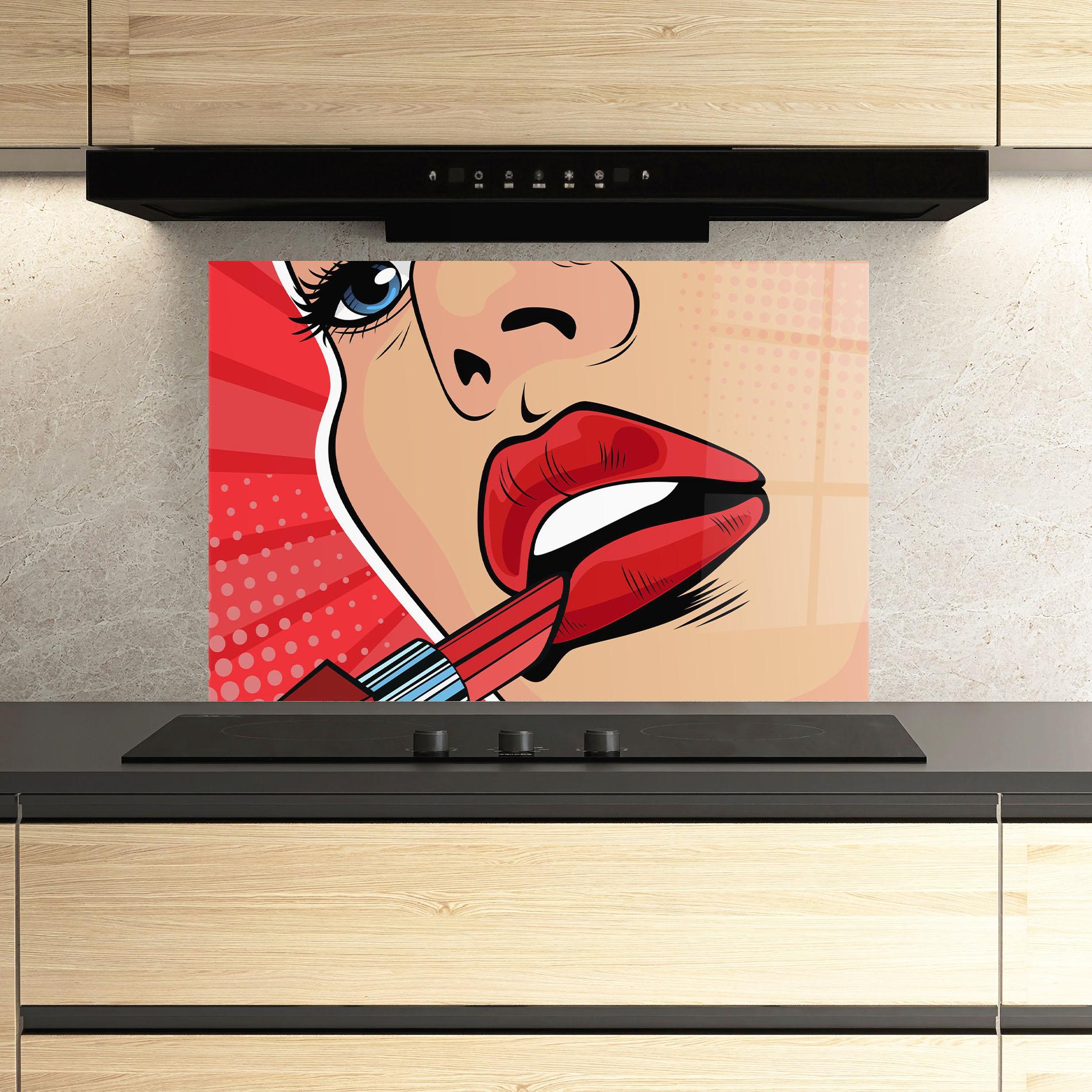Konyhai üveg hátfal Pop Art Lipstick mockup 3