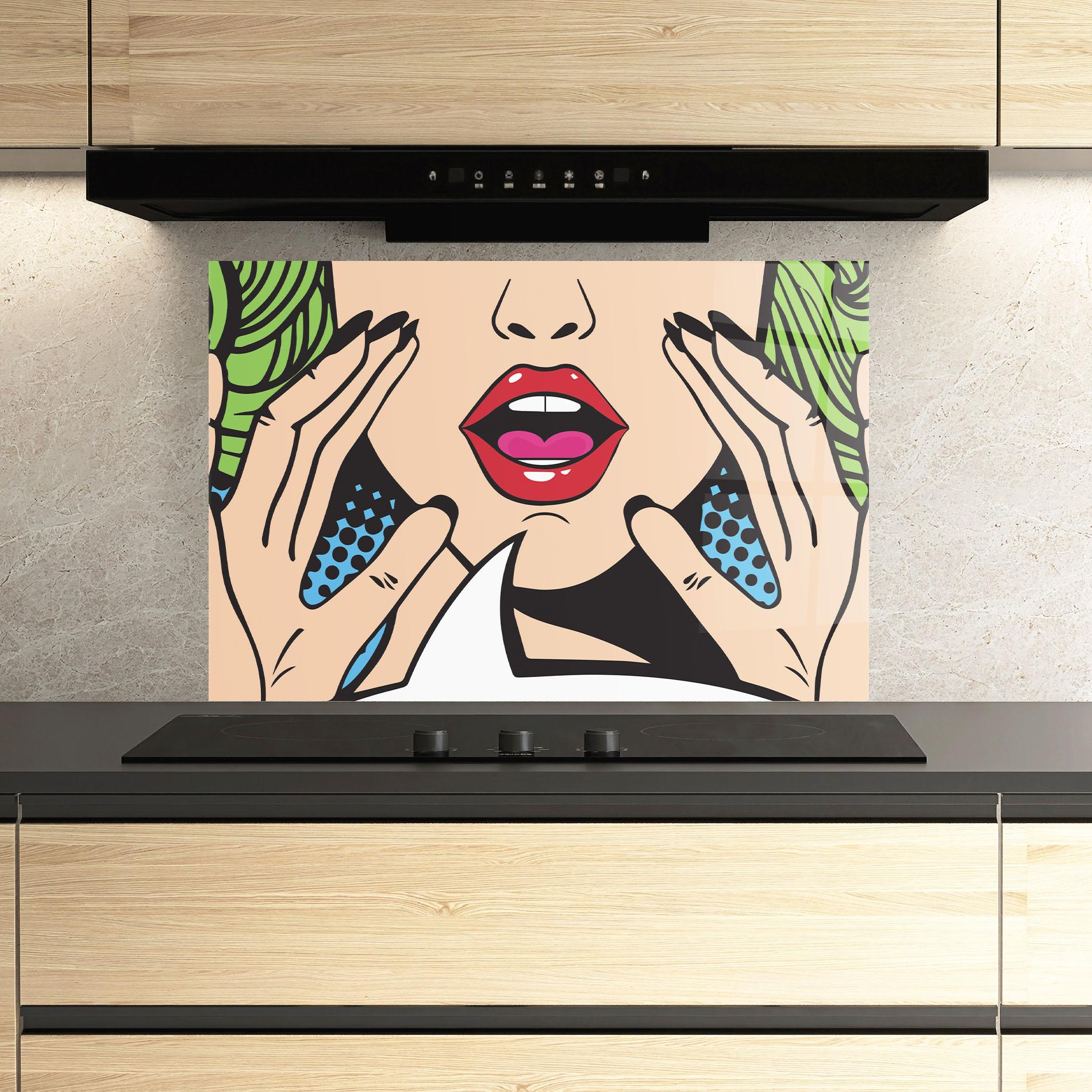 Konyhai üveg hátfal Speaking Pop Art mockup 3