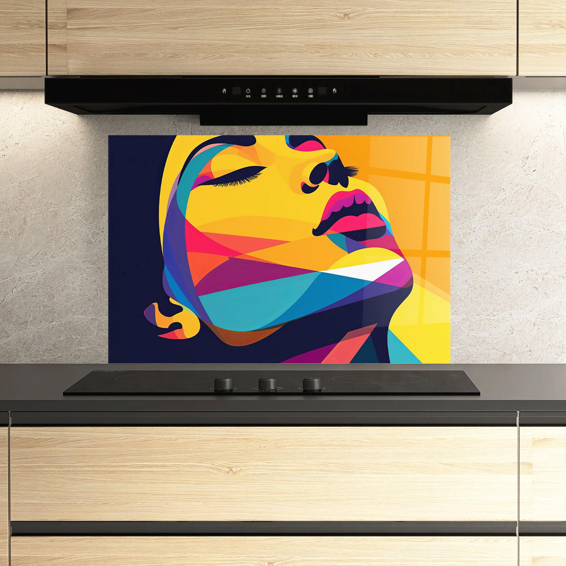 Konyhai üveg hátfal Yellow Pop Face mockup 3