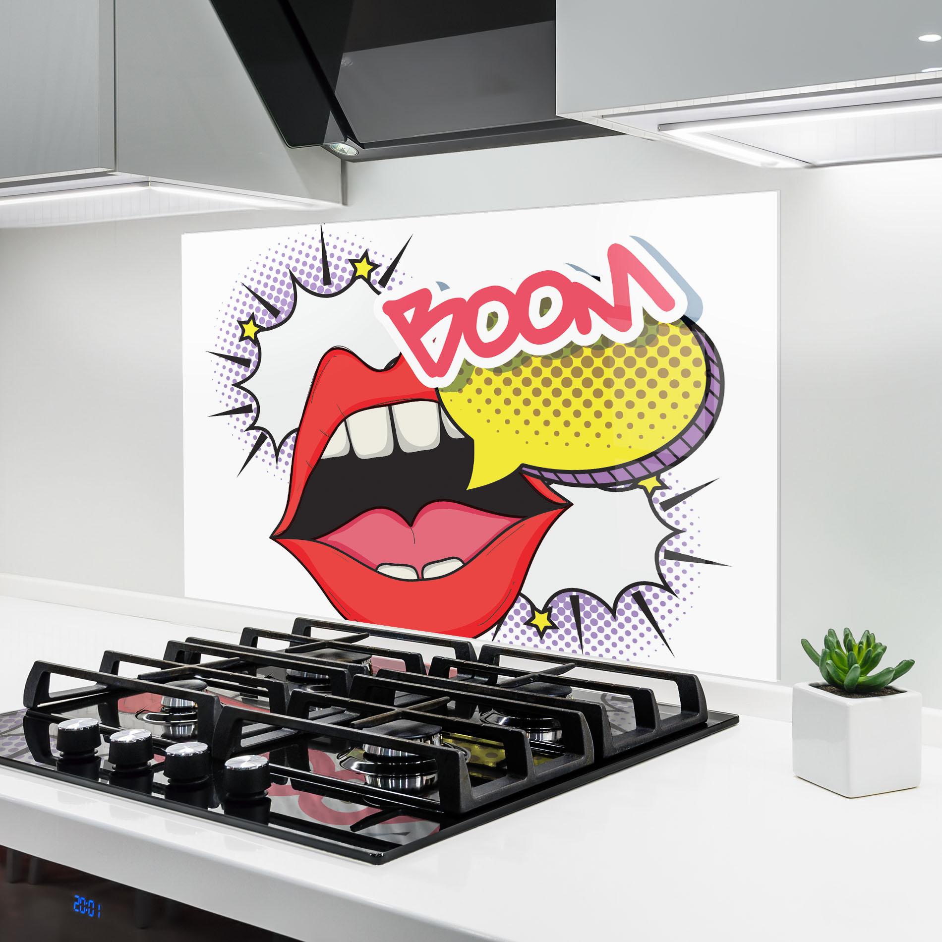 Konyhai üveg hátfal Boom Pop Art mockup 6