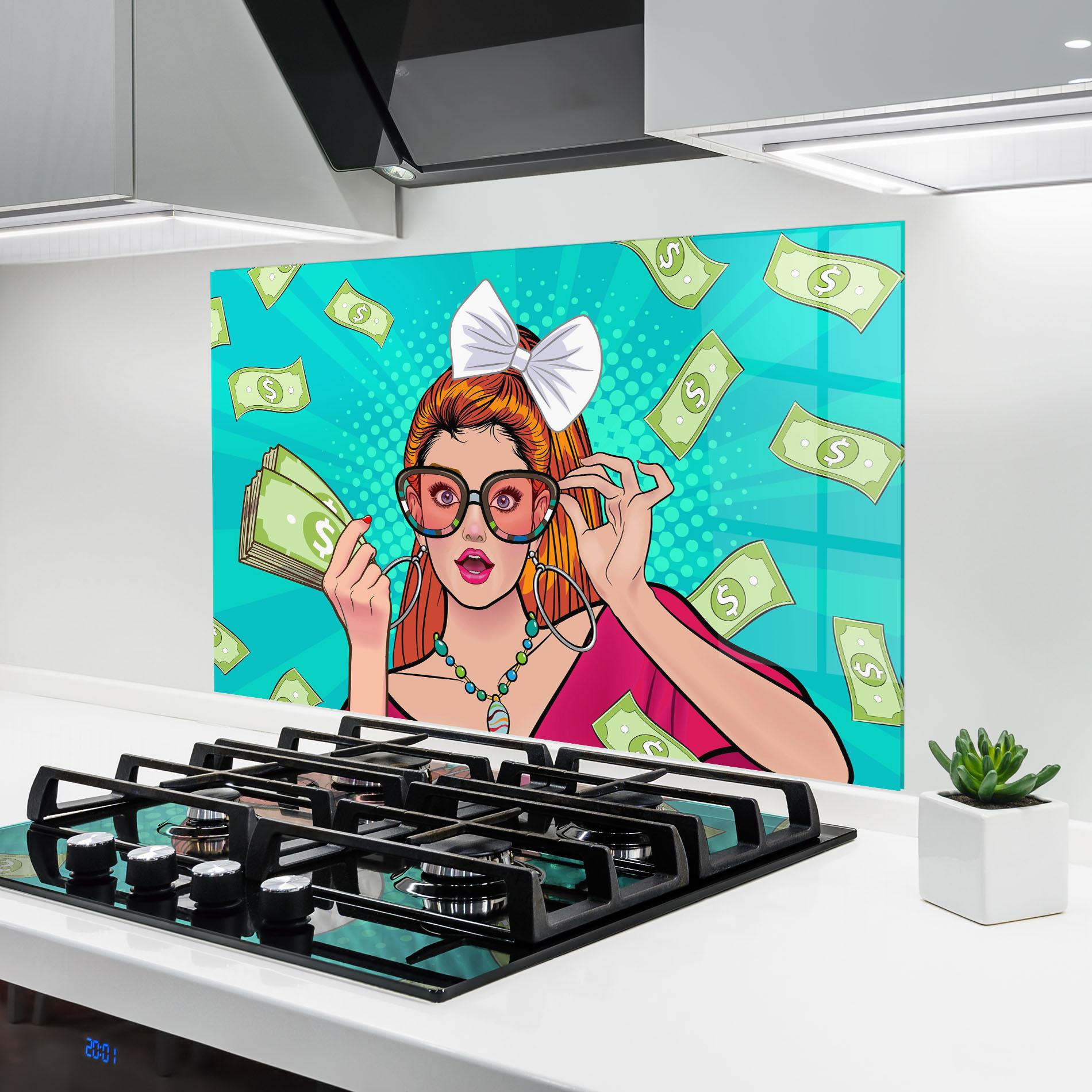 Konyhai üveg hátfal Money Pop Art mockup 6