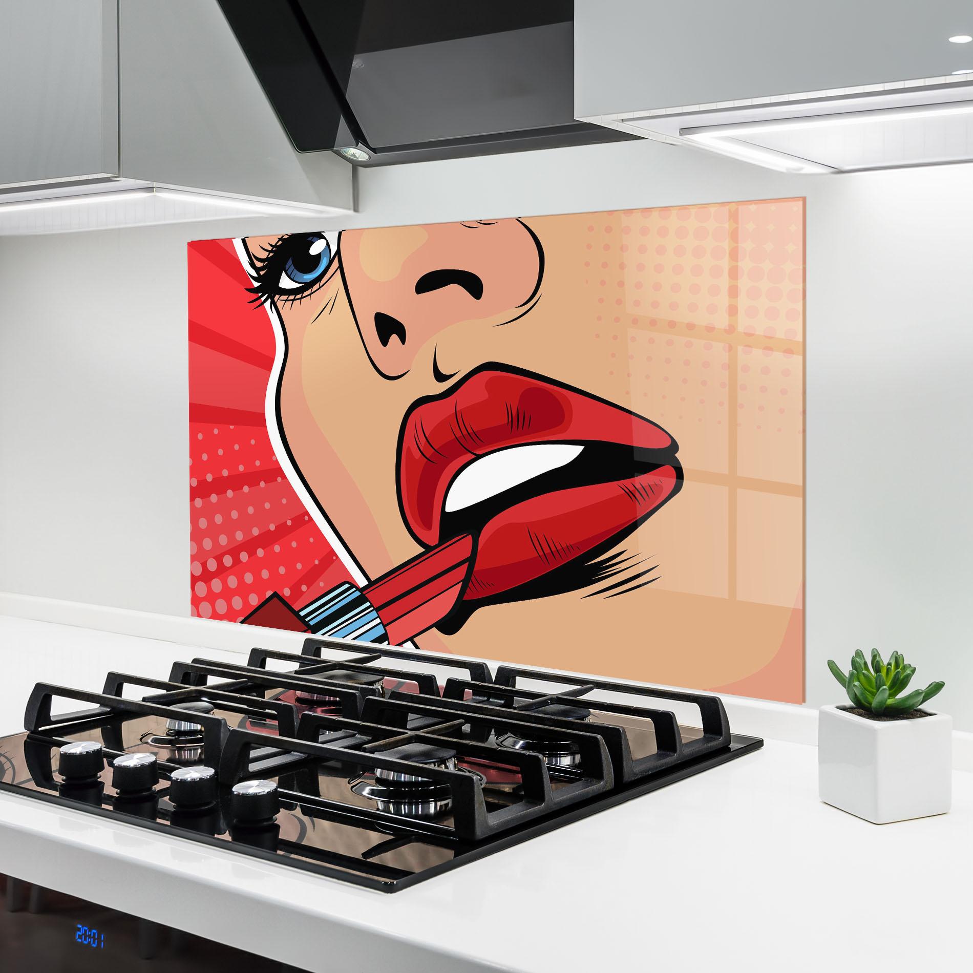 Konyhai üveg hátfal Pop Art Lipstick mockup 6