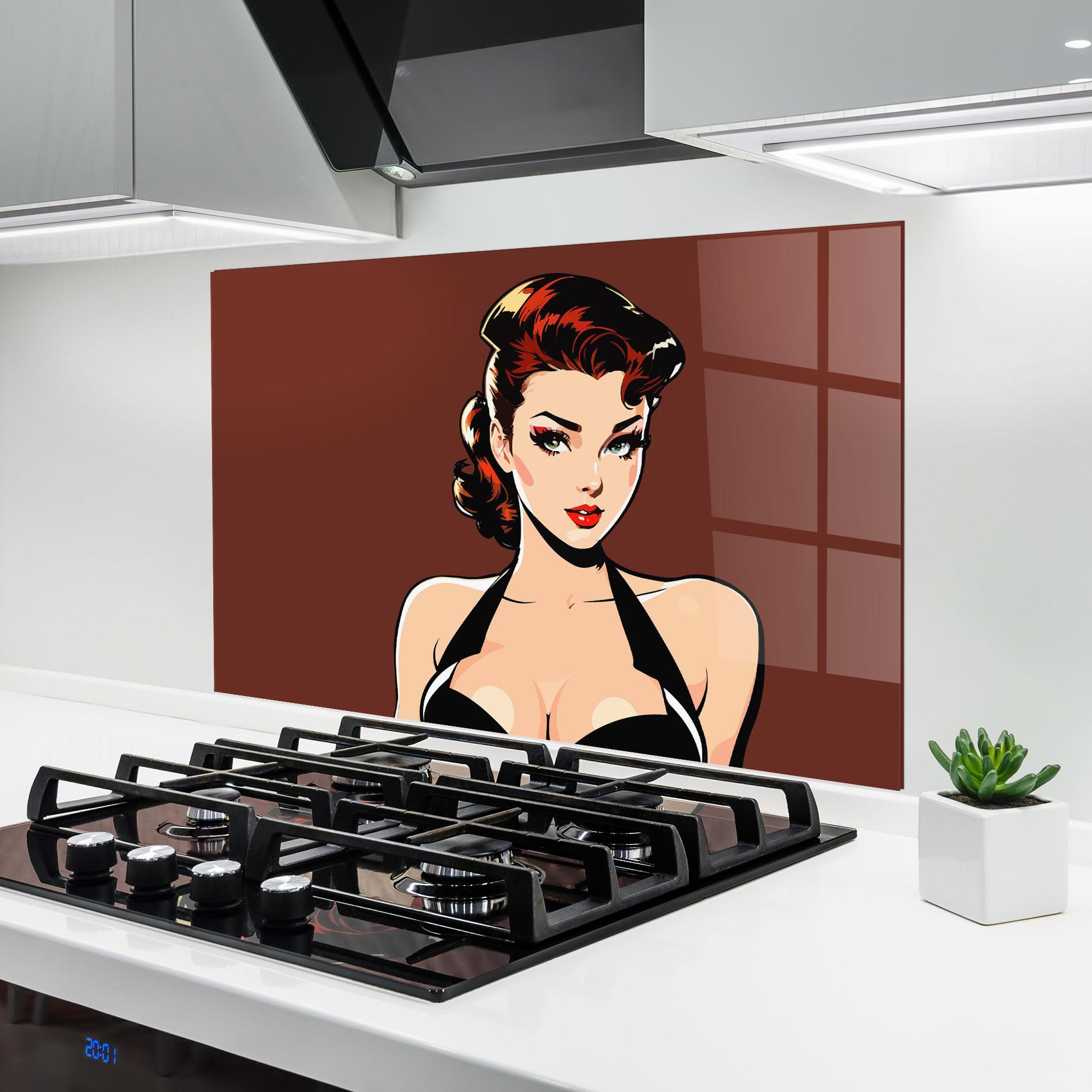 Konyhai üveg hátfal Pop Beautiful Woman mockup 6