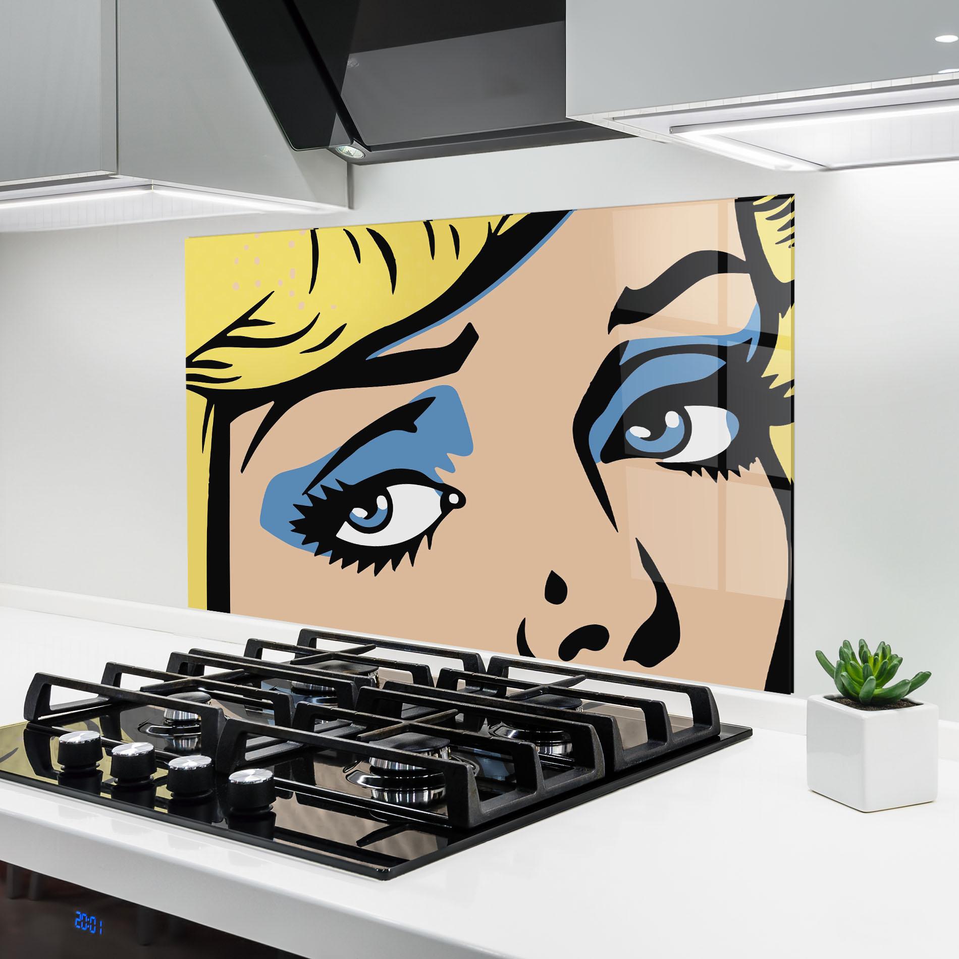 Konyhai üveg hátfal Pop Blue Makeup mockup 6