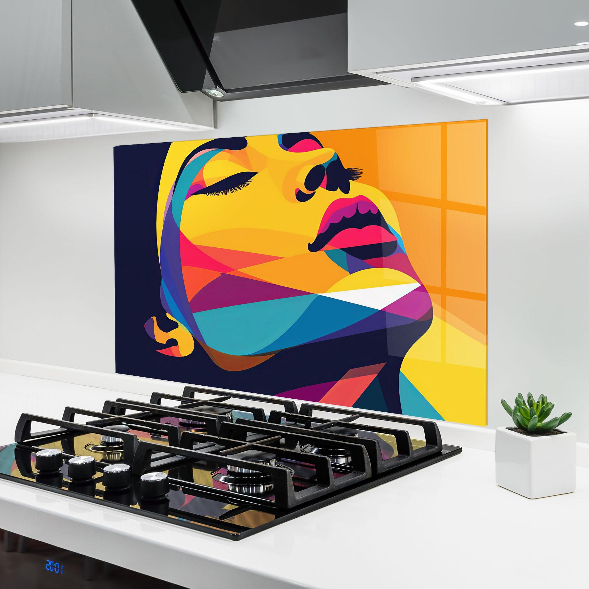 Konyhai üveg hátfal Yellow Pop Face mockup 6