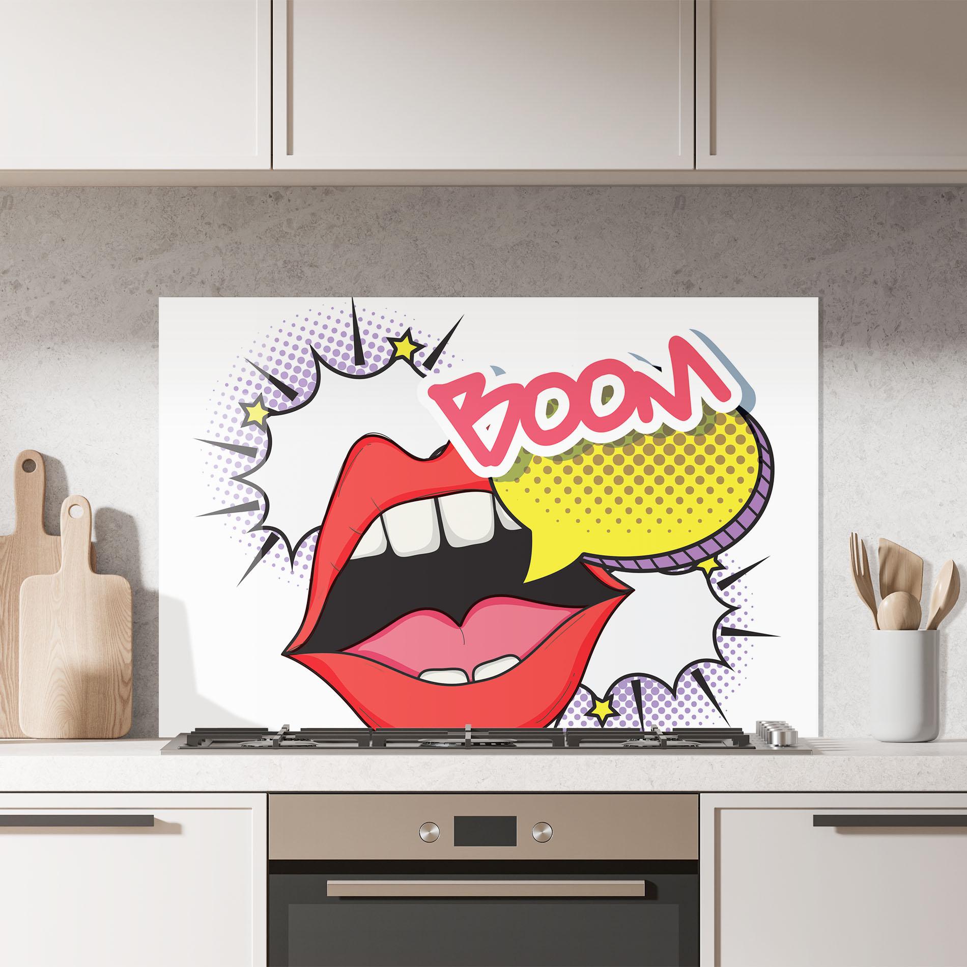 Konyhai üveg hátfal Boom Pop Art mockup 7