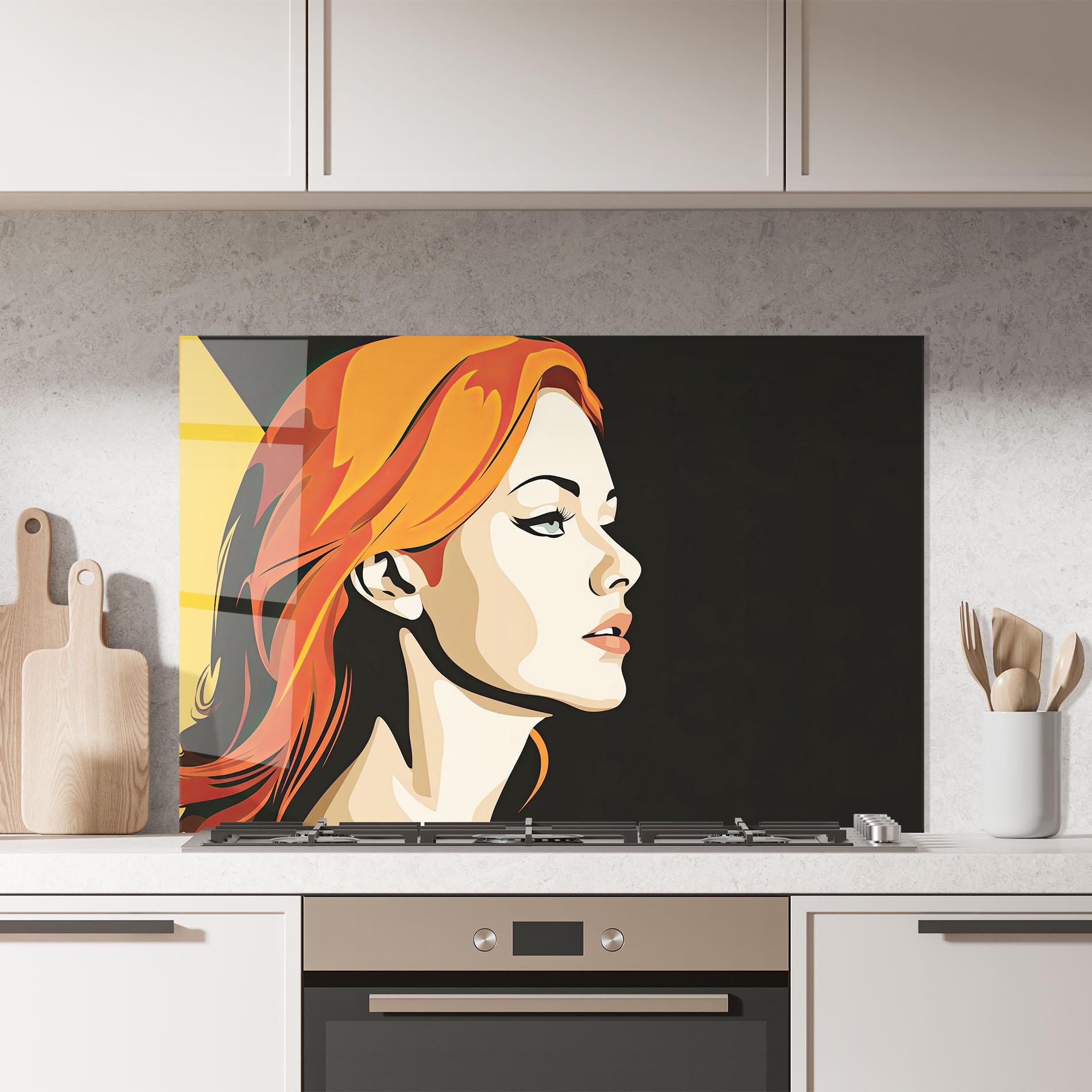 Konyhai üveg hátfal Orange Pop Hair mockup 7