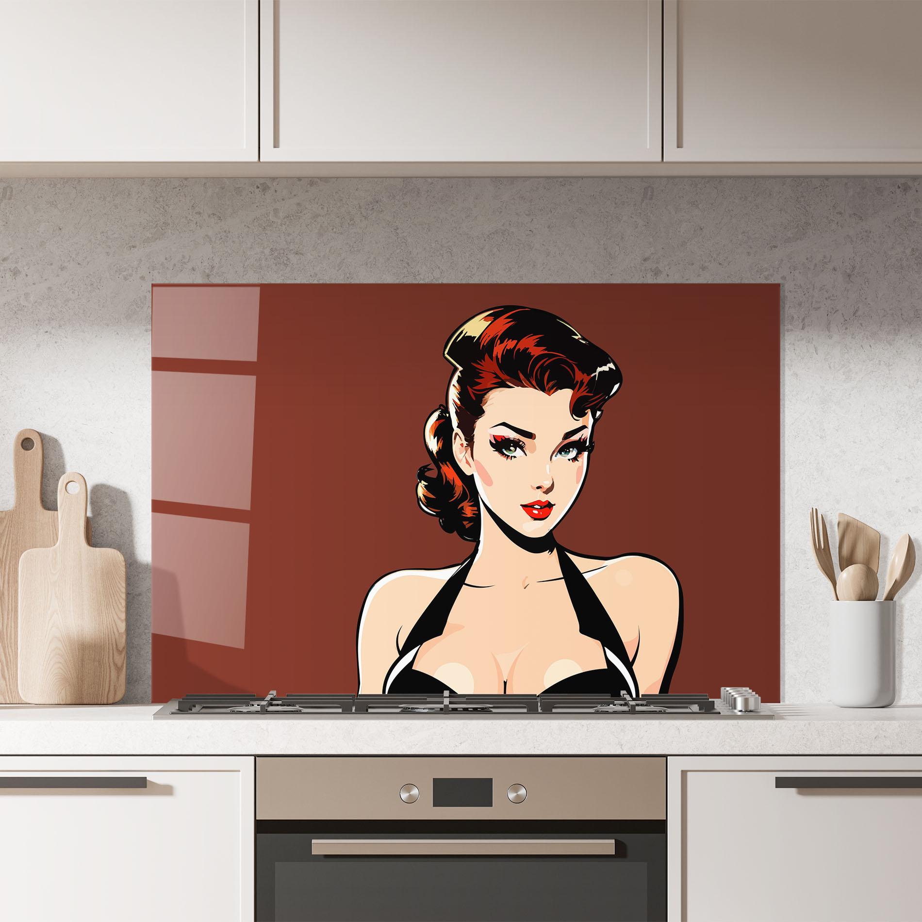 Konyhai üveg hátfal Pop Beautiful Woman mockup 7