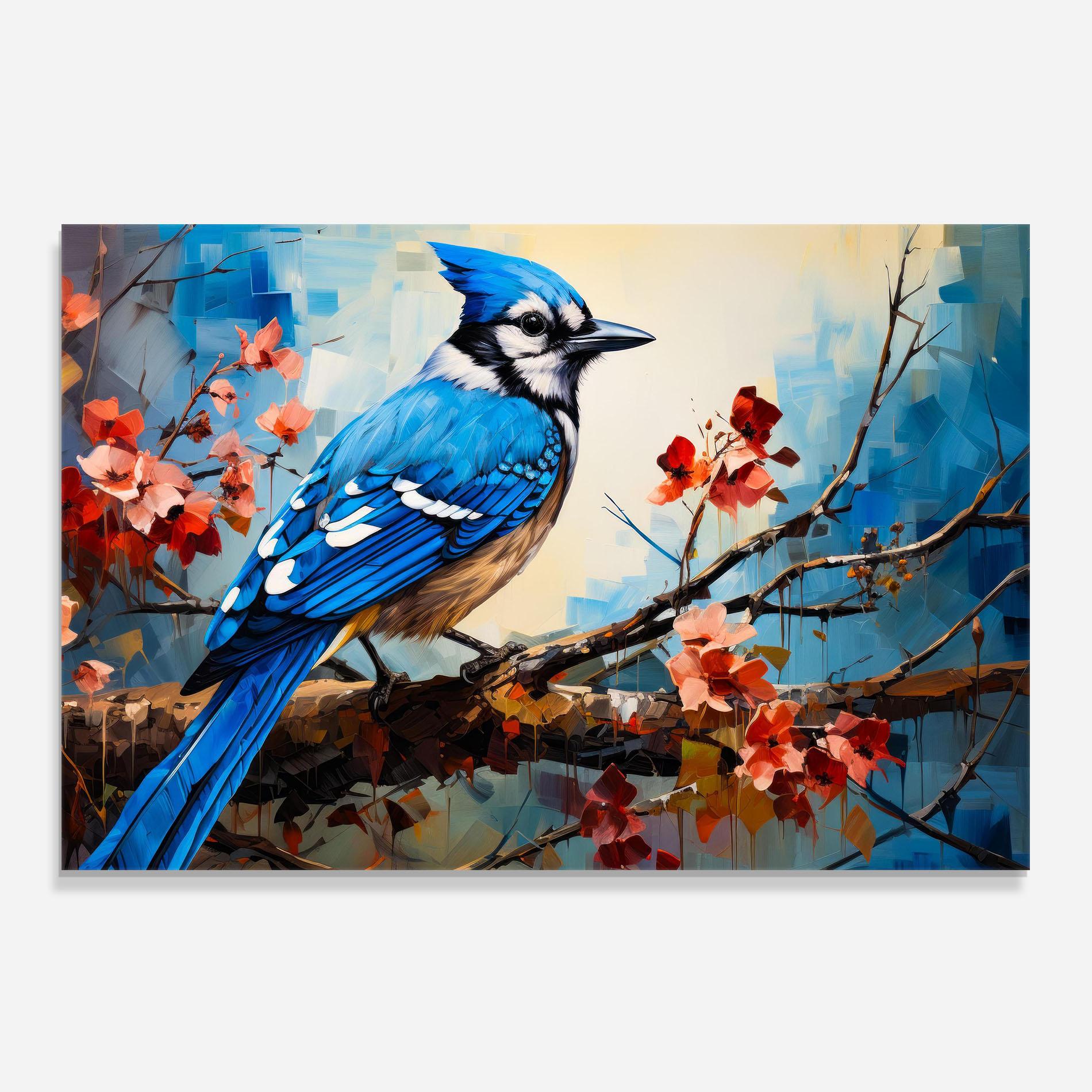 Konyhai üveg hátfal Blue Bird Sitting Art mockup 0