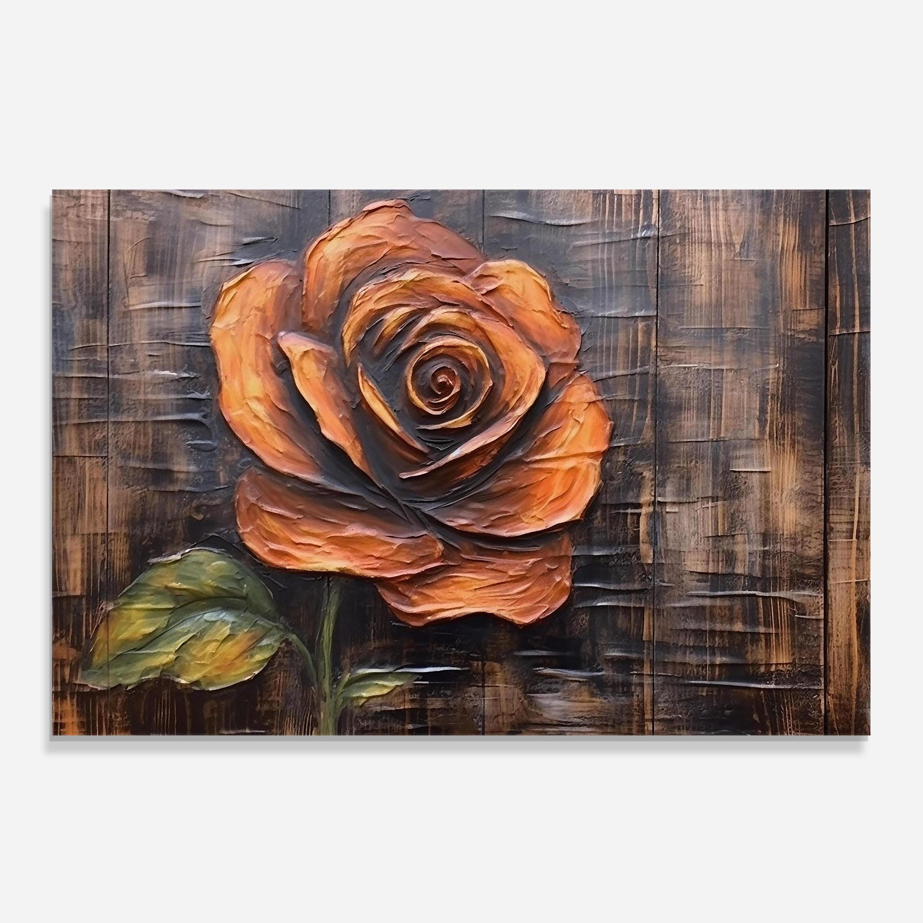 Konyhai üveg hátfal Orange Rose On Wood mockup 0