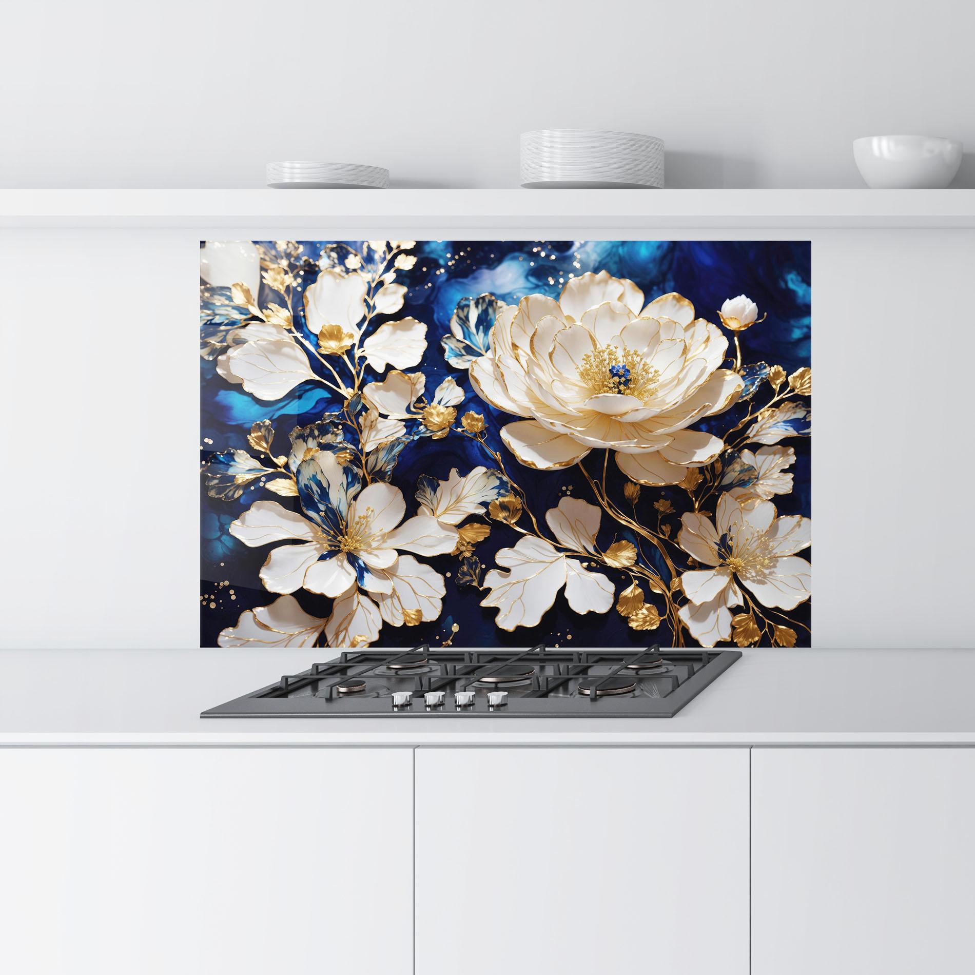 Konyhai üveg hátfal Beautiful Golden White Rose mockup 9