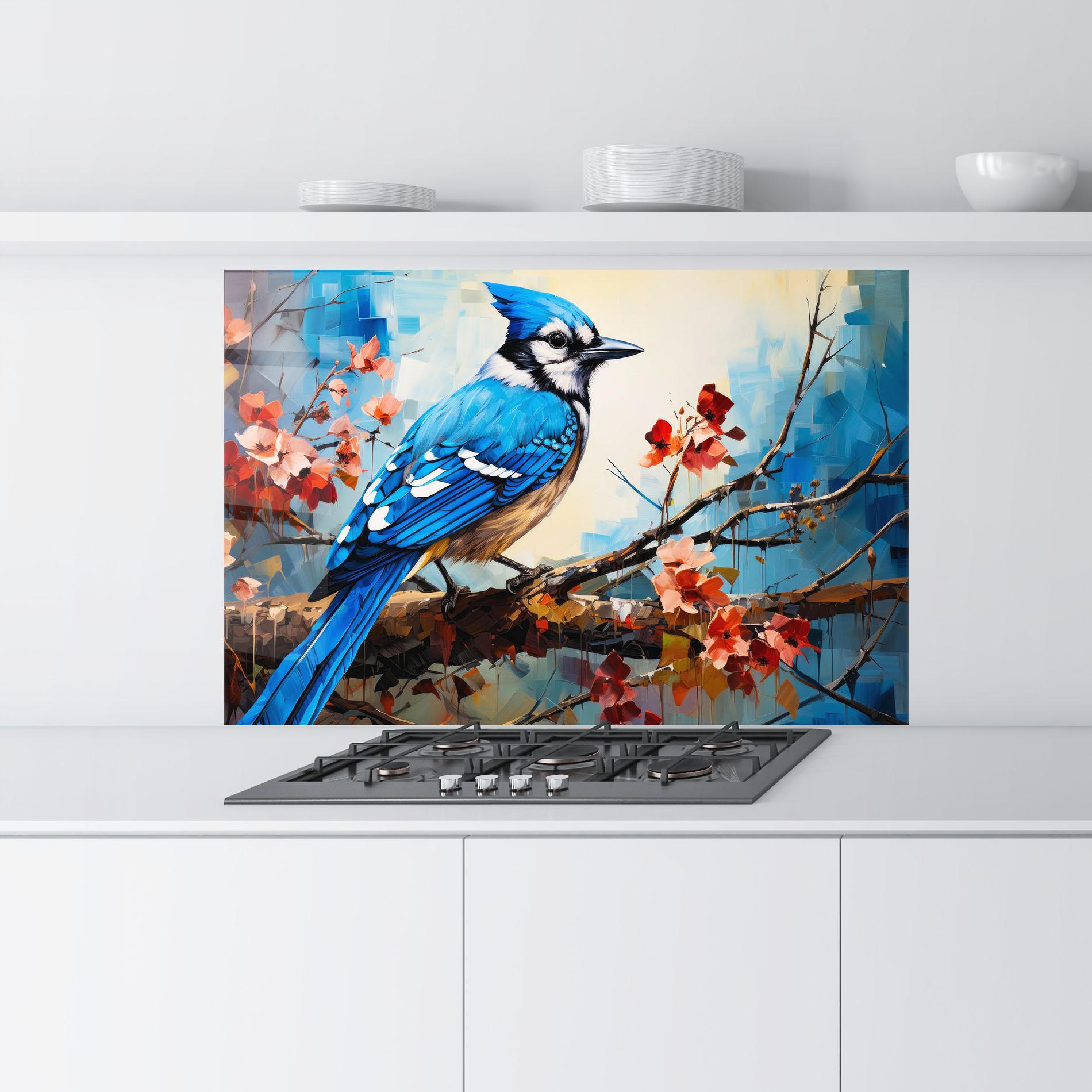 Konyhai üveg hátfal Blue Bird Sitting Art mockup 9