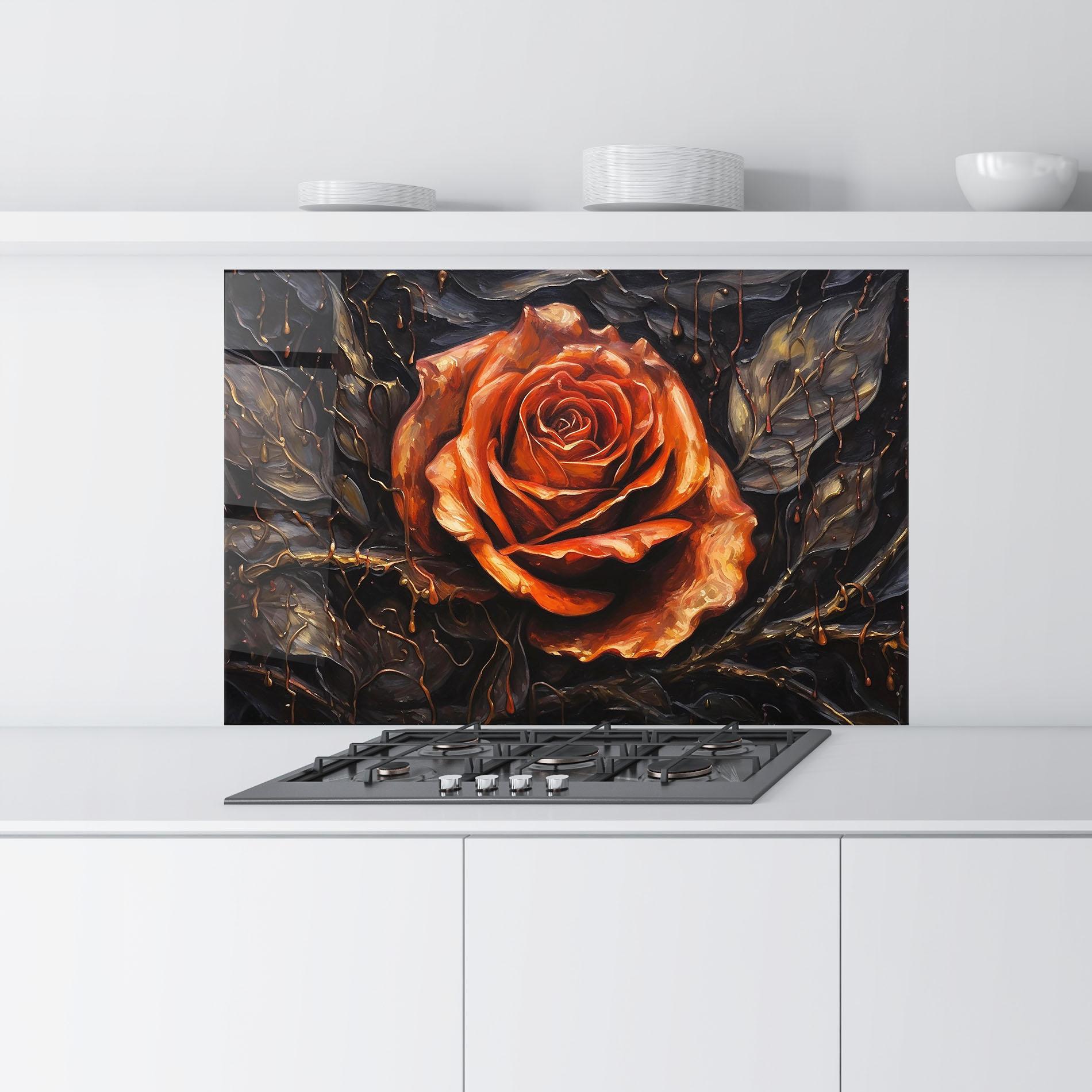 Konyhai üveg hátfal Dark Orange Rose Art mockup 9