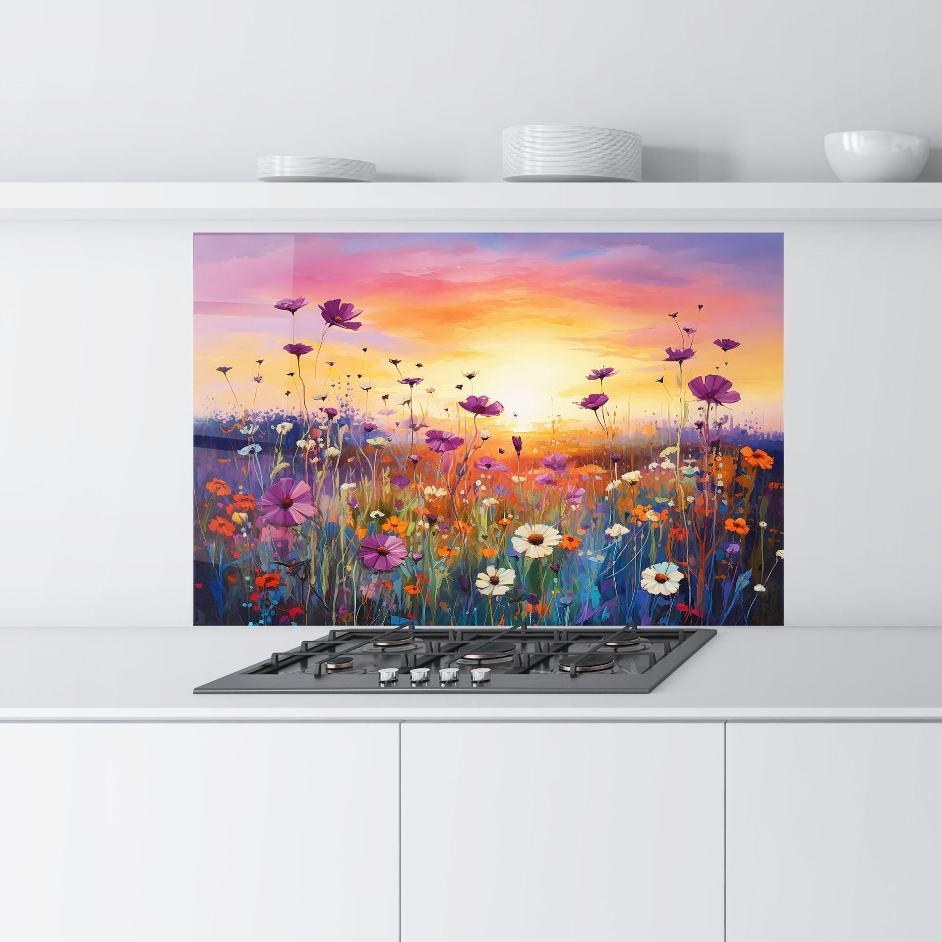 Konyhai üveg hátfal Dreamy Field Flowers mockup 9